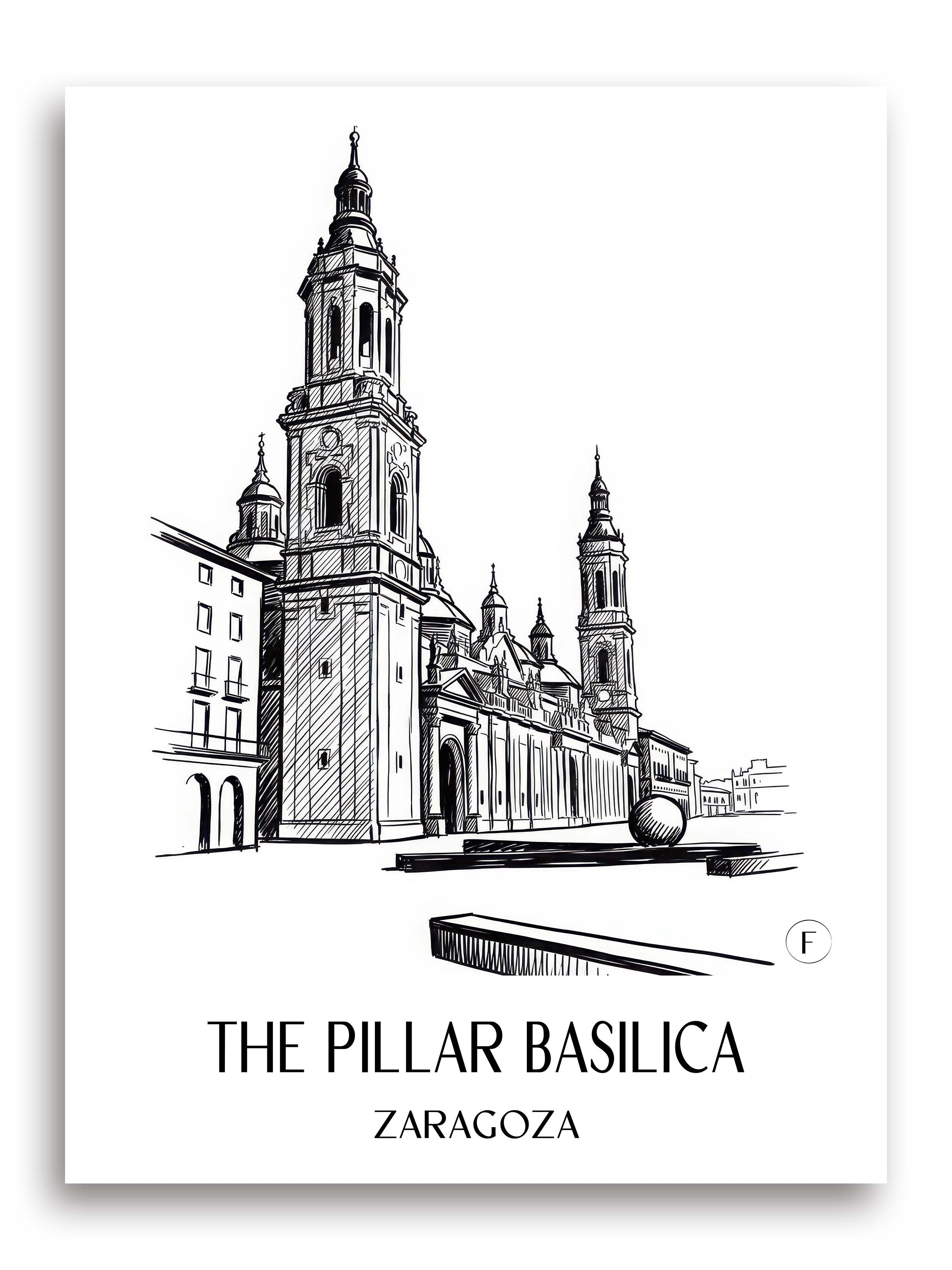 Basílica del Pilar Poster - Zaragoza - Spanien Kunstdruck - Skizze von A4 bis A1 - favplace