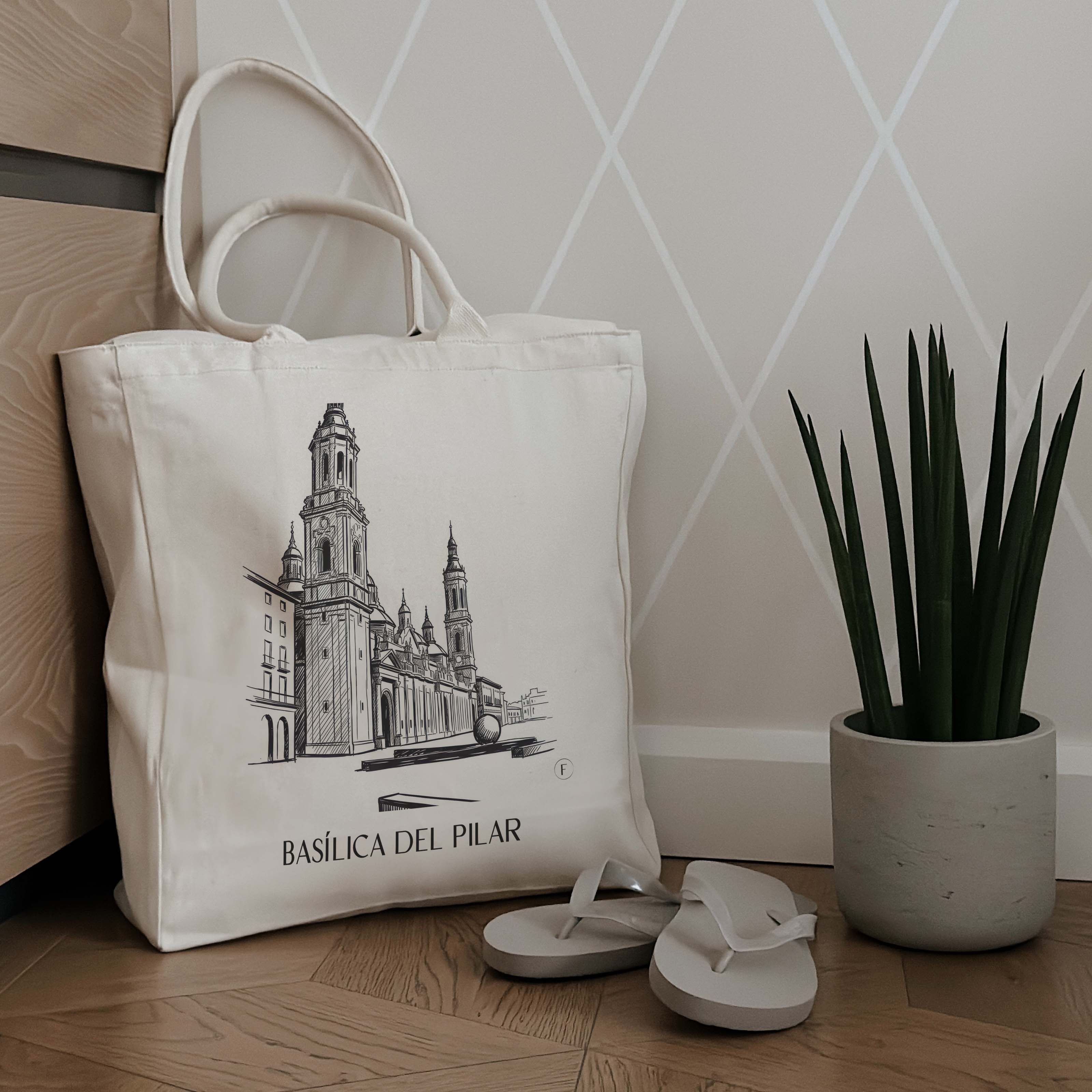 basílica-del-pilar-zaragoza-spanien-einkaufstasche-skizze