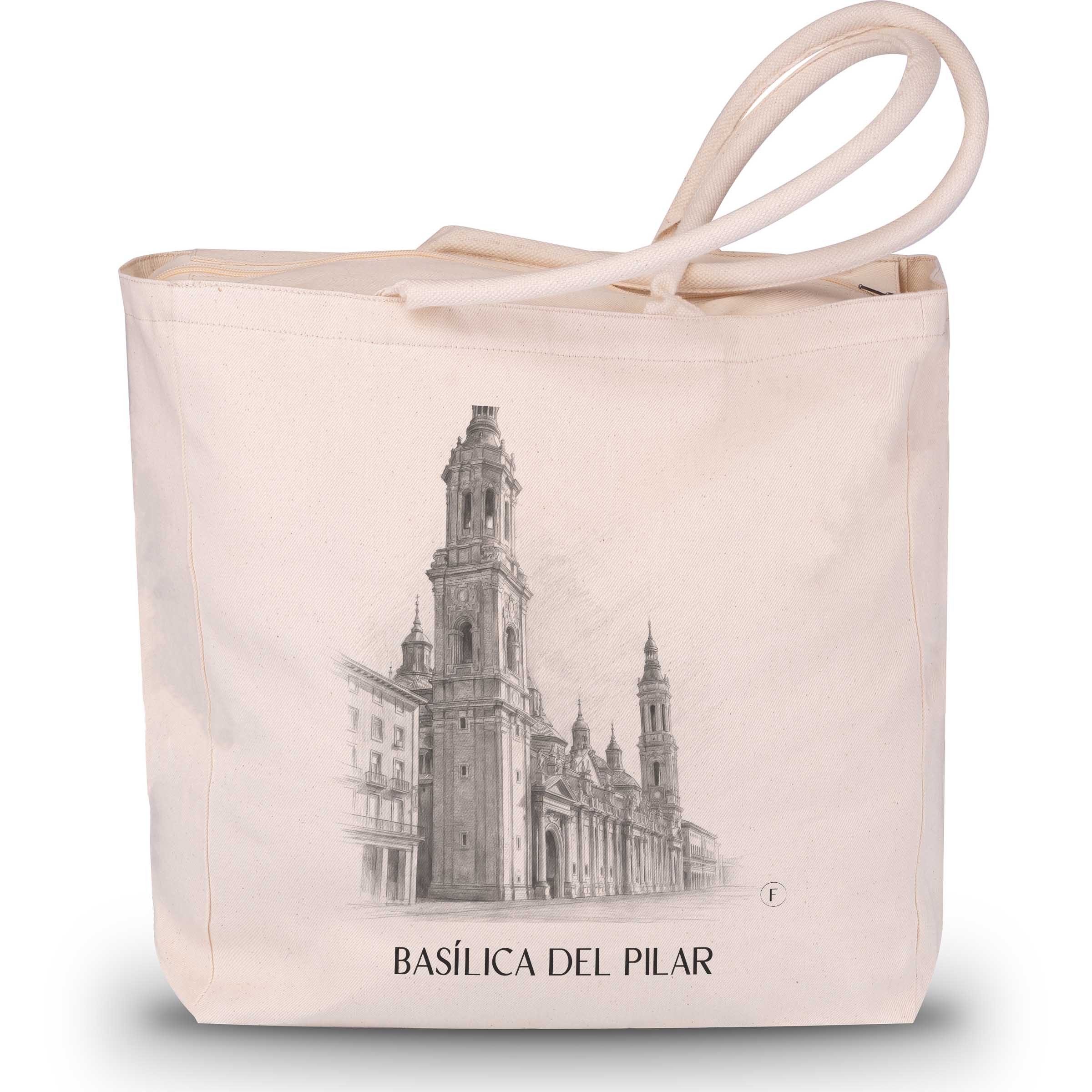 basílica-del-pilar-zaragoza-spanien-einkaufstasche-bleistift-zeichnung-drawing