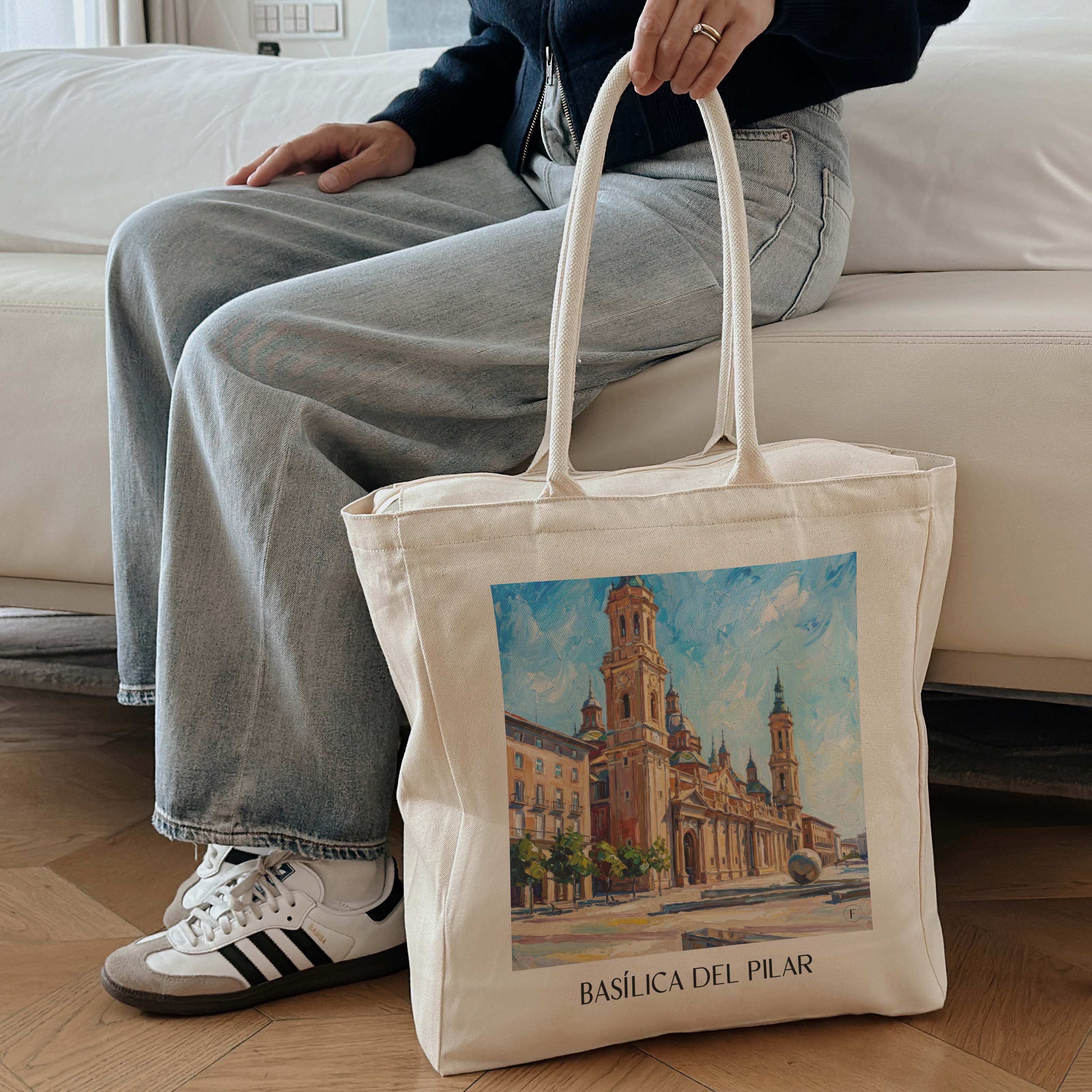 basílica-del-pilar-zaragoza-spanien-einkaufstasche-oil-painting-oelgemaelde
