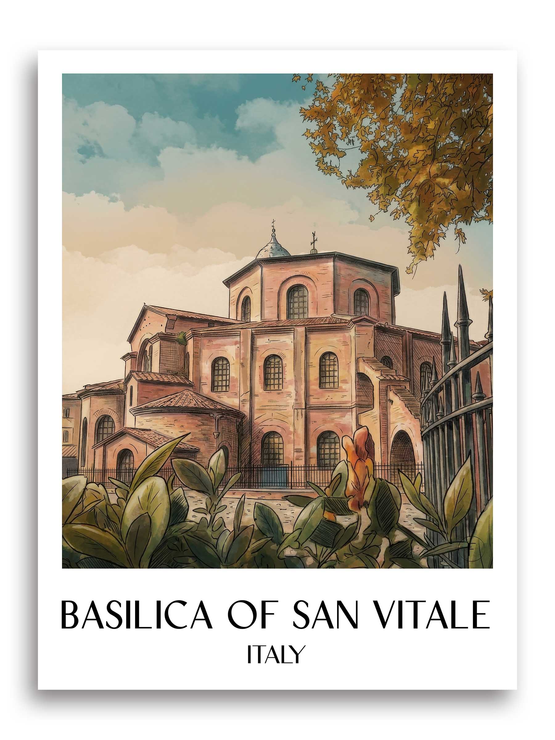 Basilica di San Vitale Poster - Ravenna - Italien Kunstdruck - Aquarell von A4 bis A1 - favplace