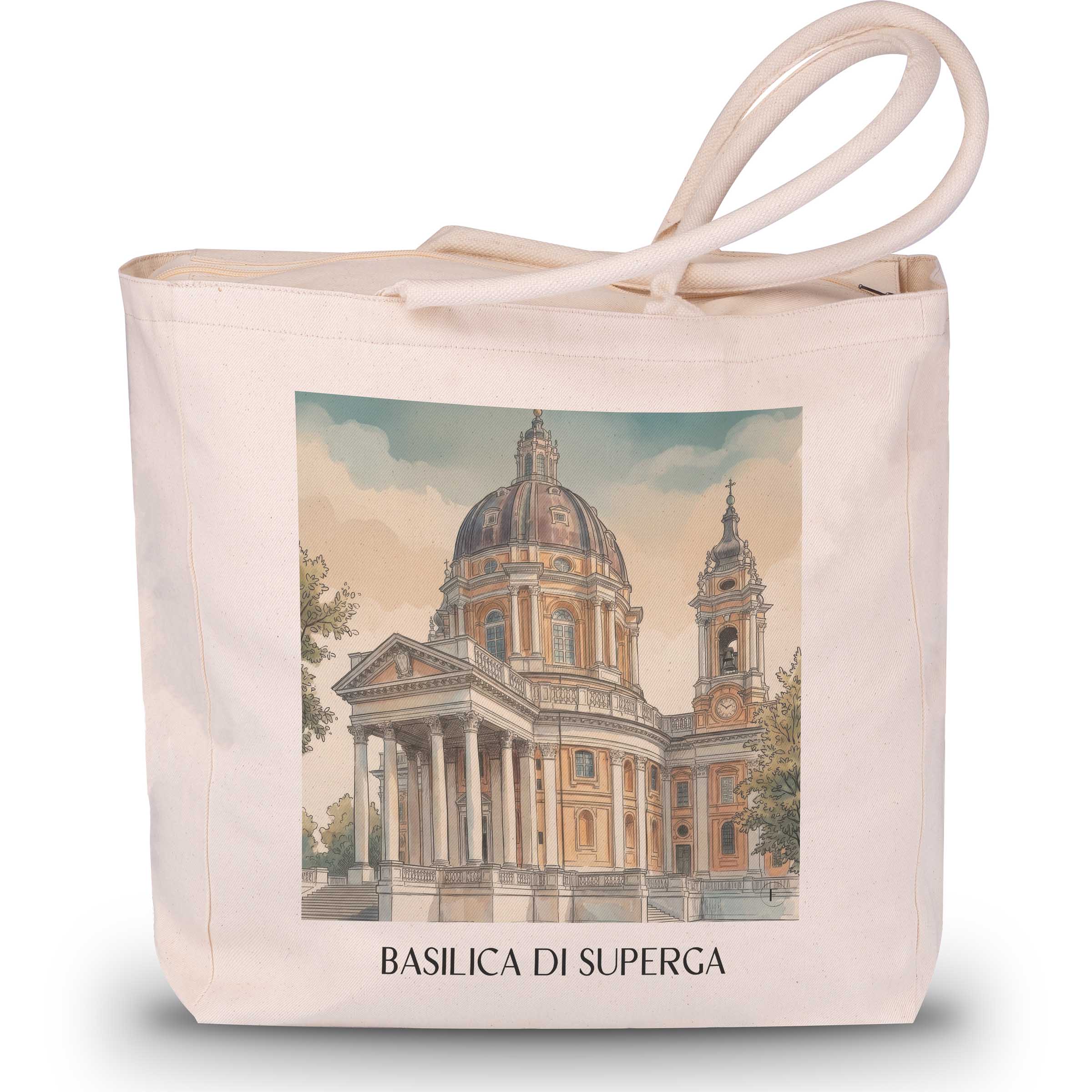basilica-di-superga-turin-italien-einkaufstasche-aquarell