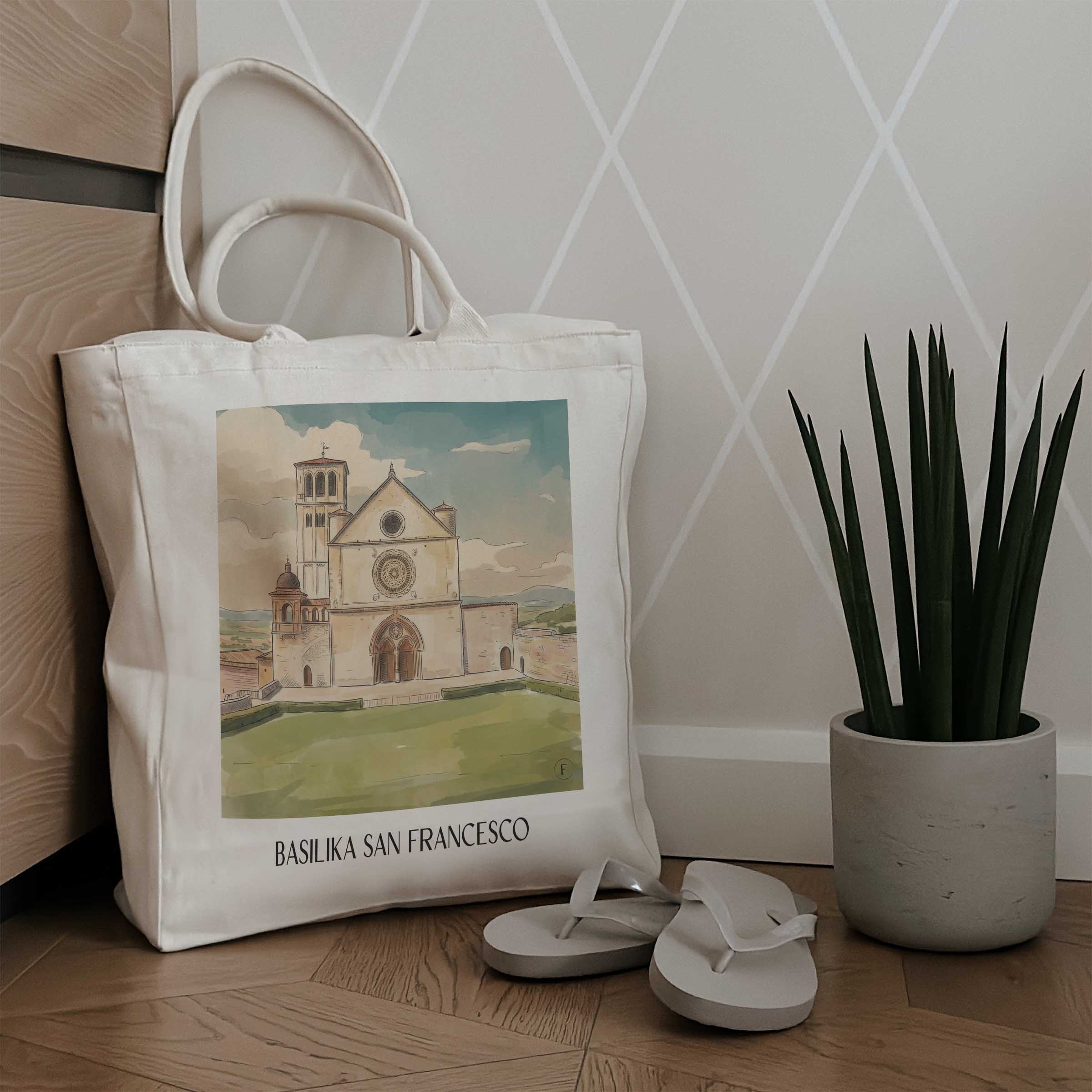 basilika-san-francesco-assisi-italien-einkaufstasche-aquarell
