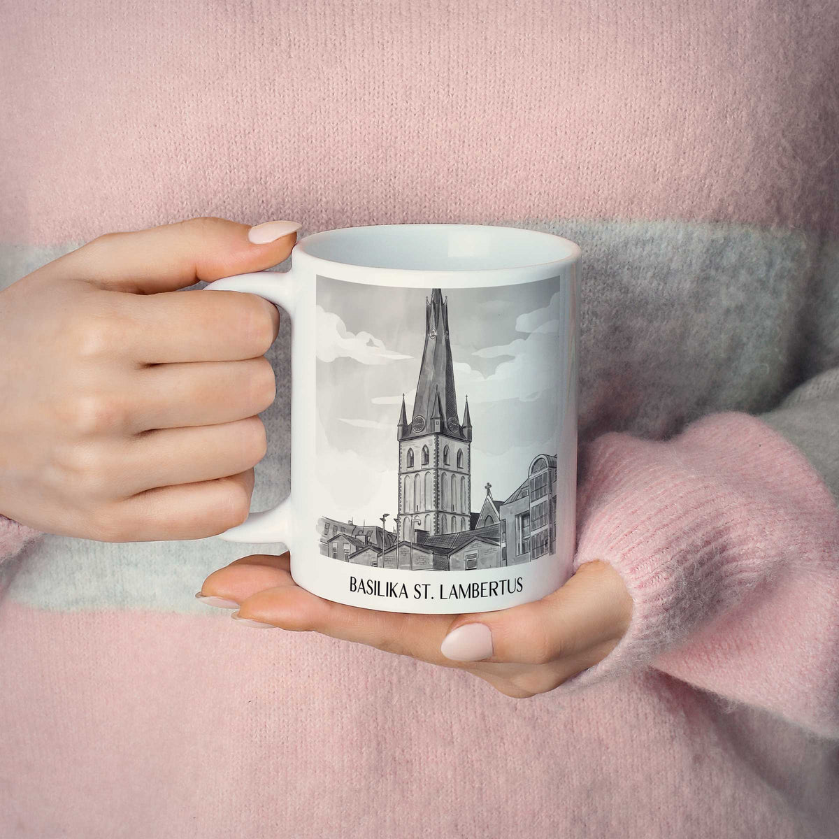 basilika-st.-lambertus-düsseldorf-deutschland-kaffeebecher-aquarell-schwarz-weiss
