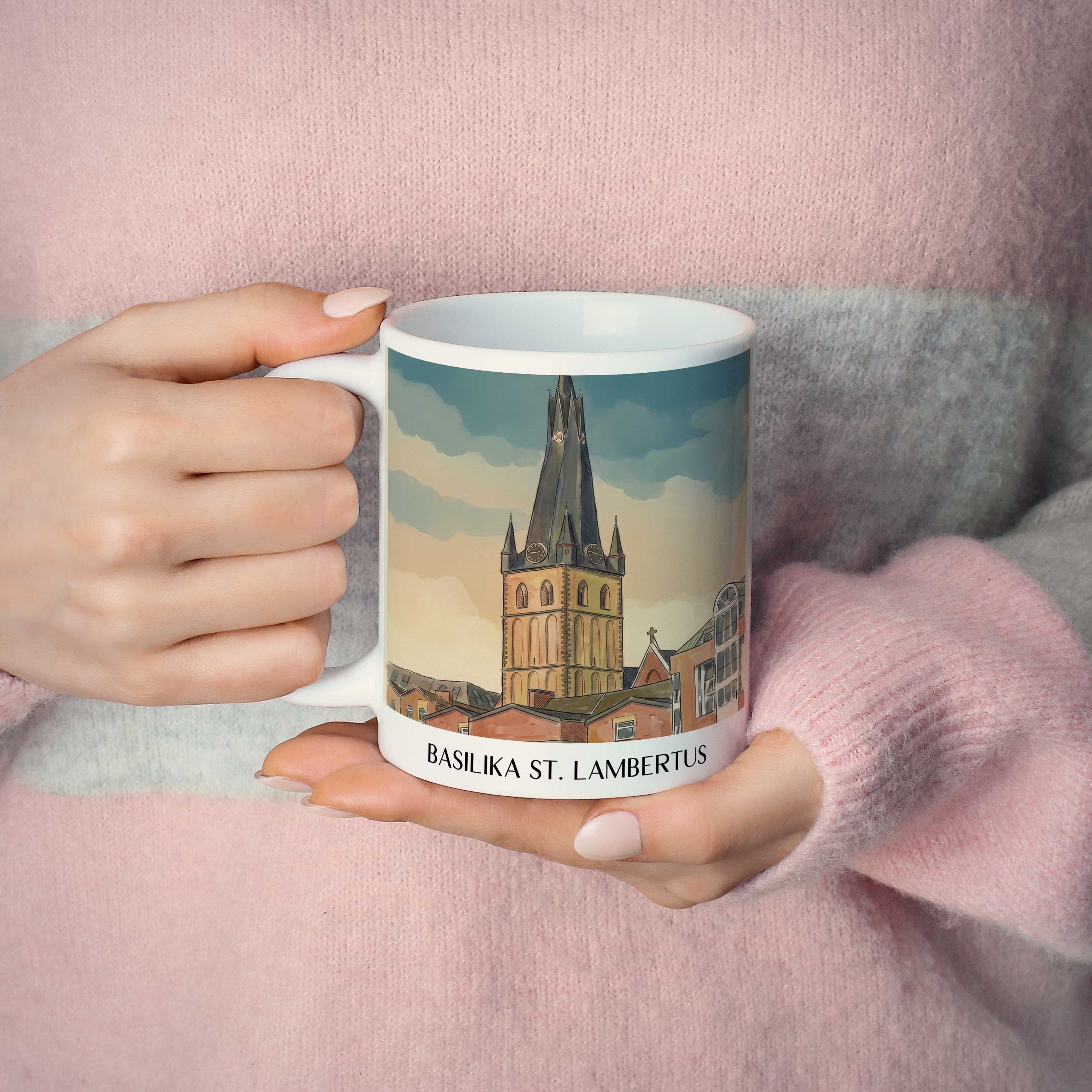basilika-st.-lambertus-düsseldorf-deutschland-kaffeebecher-aquarell