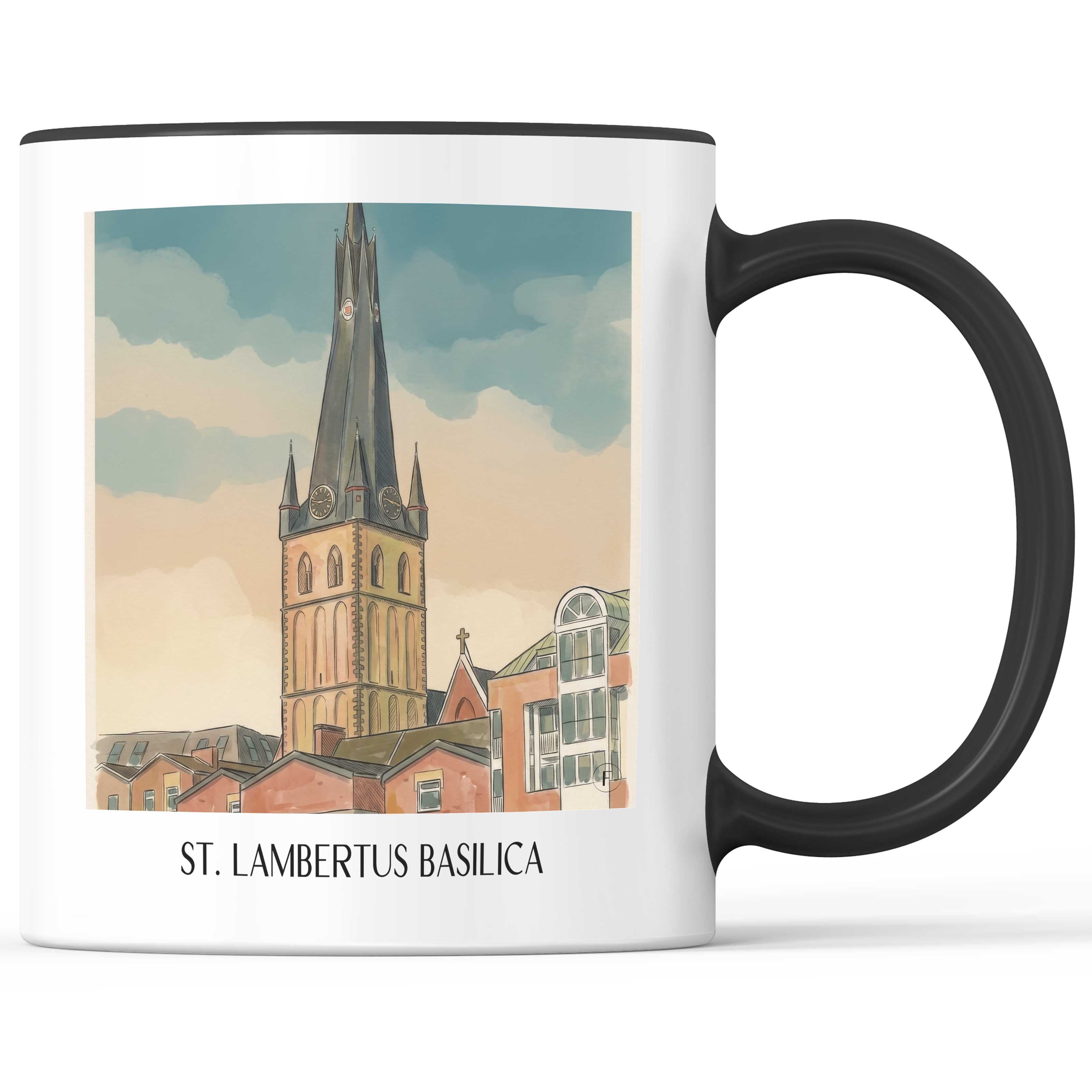 Basilika St. Lambertus Kaffeebecher - Düsseldorf - Deutschland Becher - Kaffeetasse im Aquarell Stil - favplace