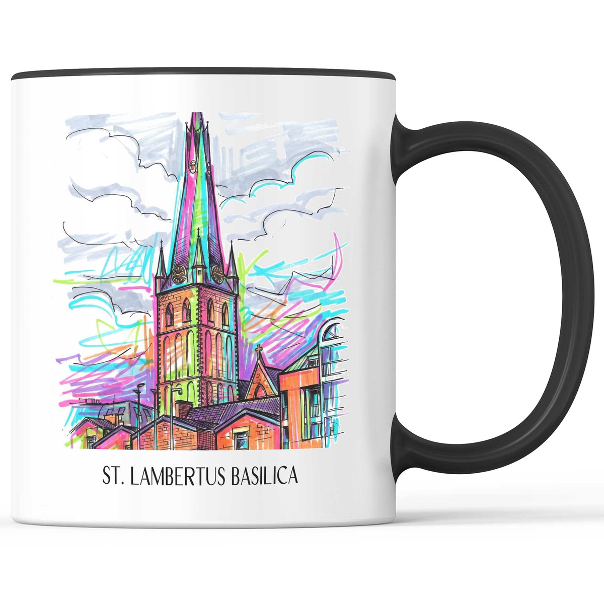 Basilika St. Lambertus Kaffeebecher - Düsseldorf - Deutschland Becher - Kaffeetasse im Tag Graffiti Stil - favplace