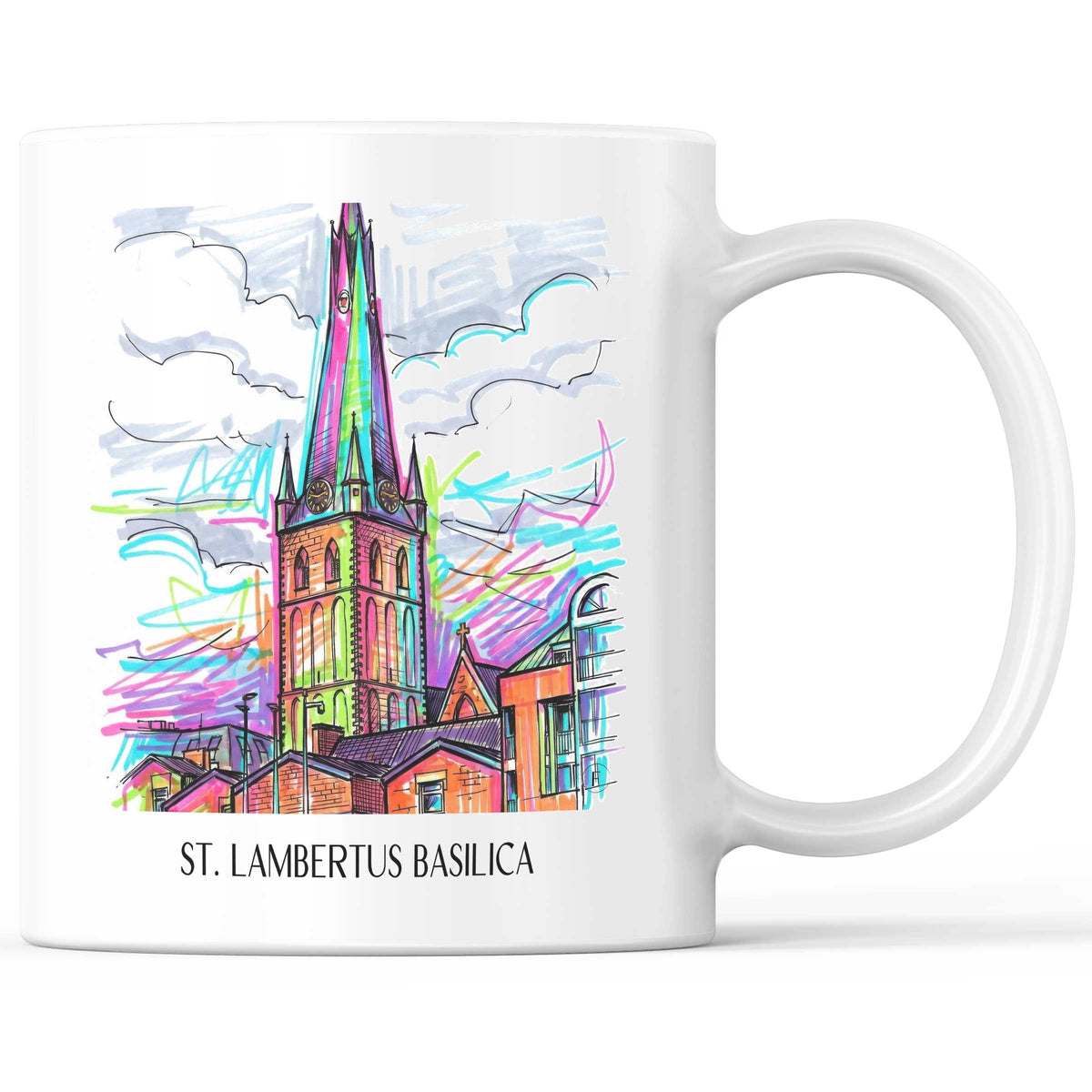 Basilika St. Lambertus Kaffeebecher - Düsseldorf - Deutschland Becher - Kaffeetasse im Tag Graffiti Stil - favplace