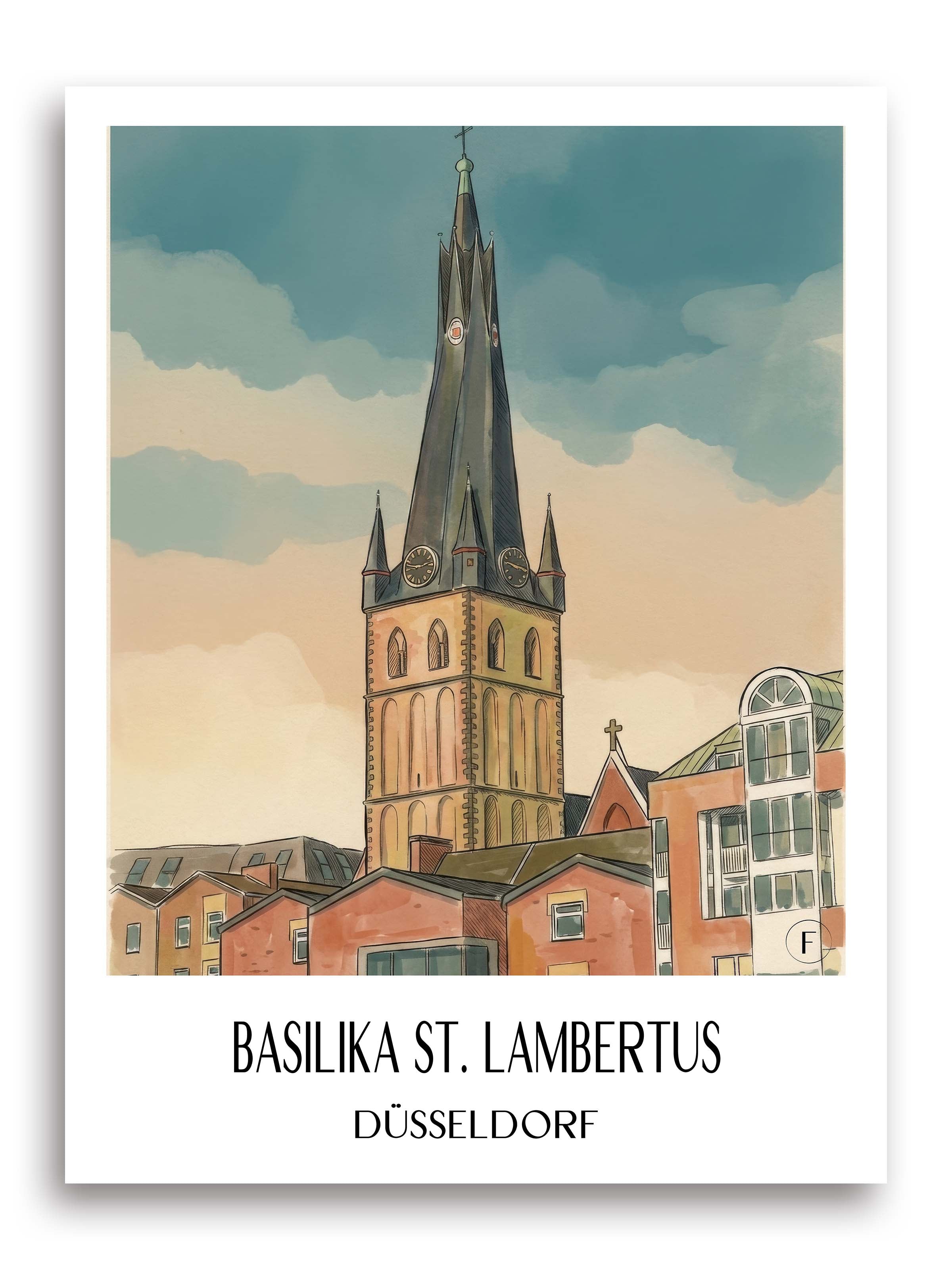 basilika-st.-lambertus-düsseldorf-deutschland-poster-aquarell