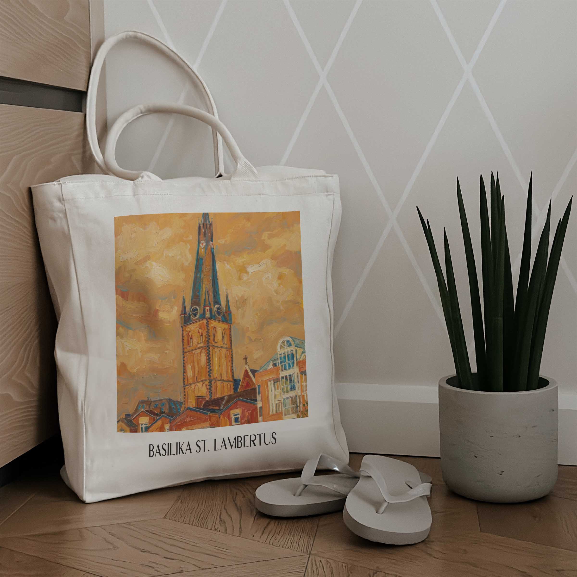 basilika-st.-lambertus-düsseldorf-deutschland-einkaufstasche-oil-painting-oelgemaelde
