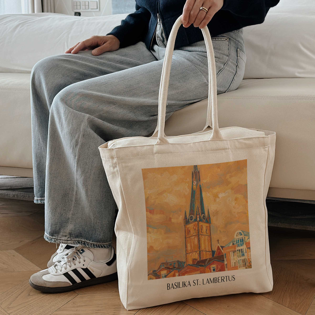 basilika-st.-lambertus-düsseldorf-deutschland-einkaufstasche-oil-painting-oelgemaelde