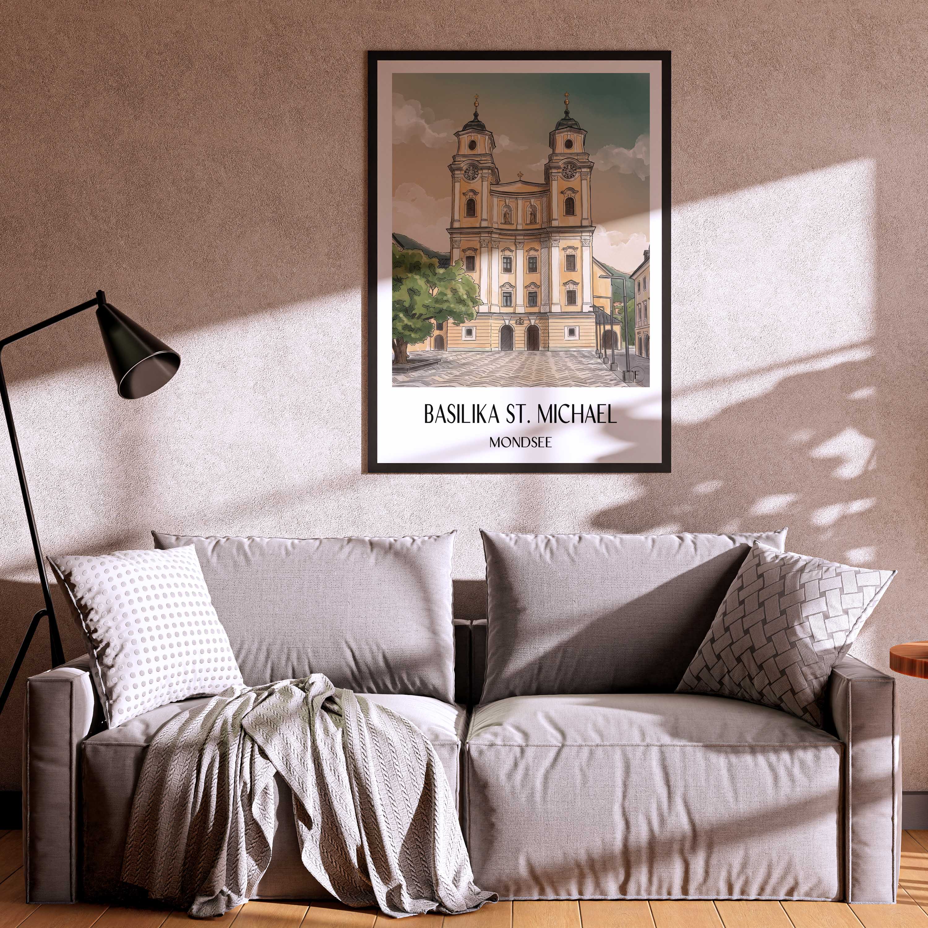 basilika-st.-michael-mondsee-österreich-poster-aquarell
