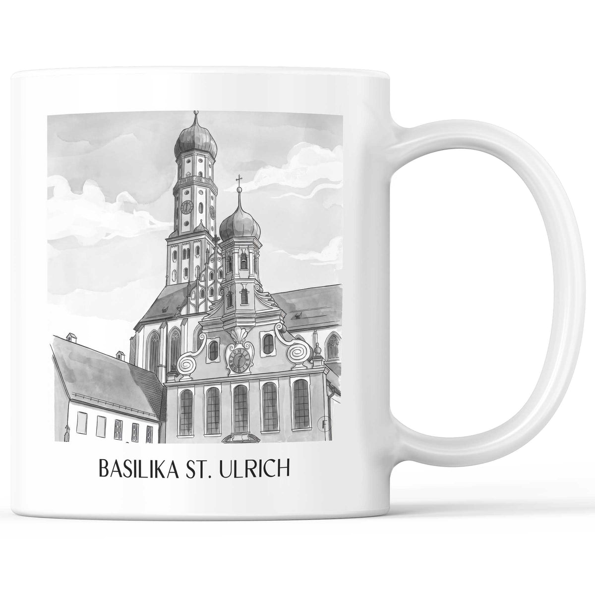 basilika-st.-ulrich-augsburg-deutschland-kaffeebecher-aquarell-schwarz-weiss
