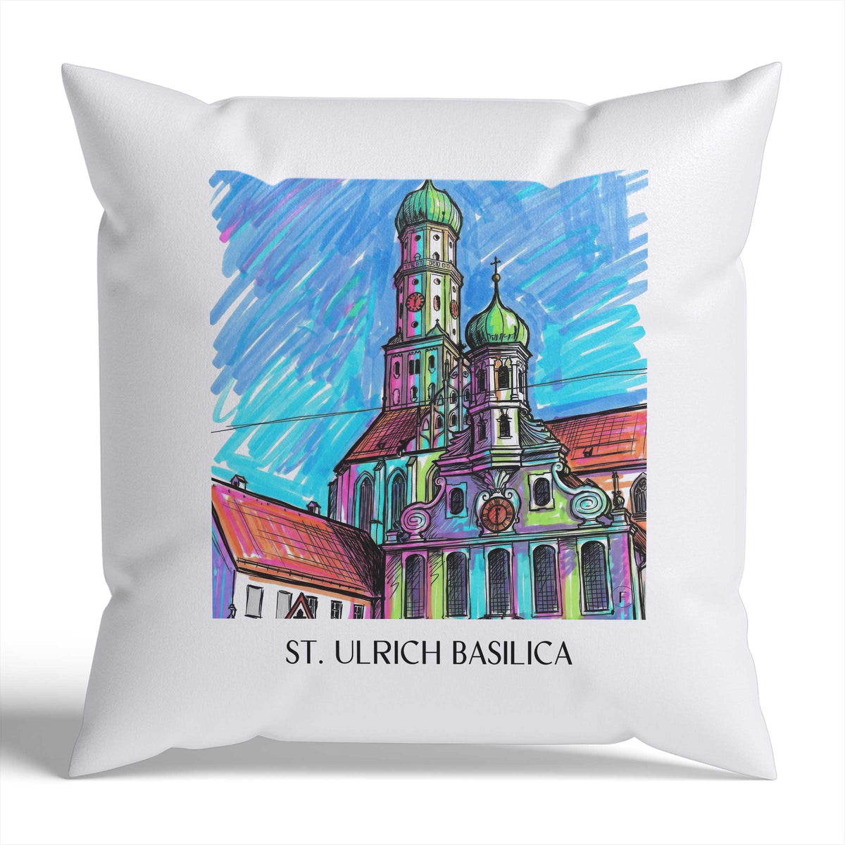 Basilika St. Ulrich Kissenhülle - Zierkissen Bezug - Augsburg - Deutschland Kissen bzw. Kissenbezug im Tag Graffiti Stil - favplace