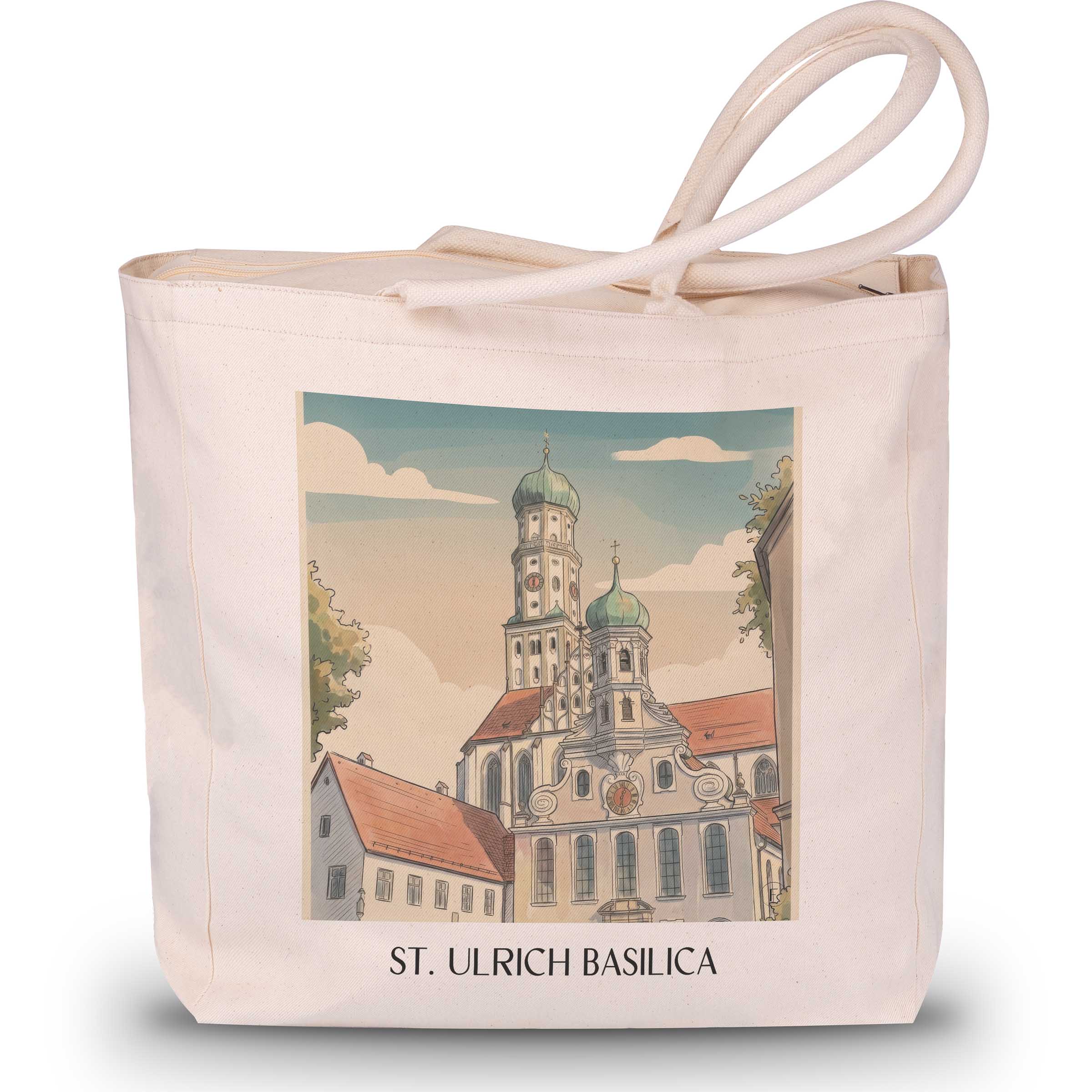 Basilika St. Ulrich Shopping Tasche - Augsburg - Deutschland Tote Bag - Einkaufstasche im Aquarell Stil - favplace