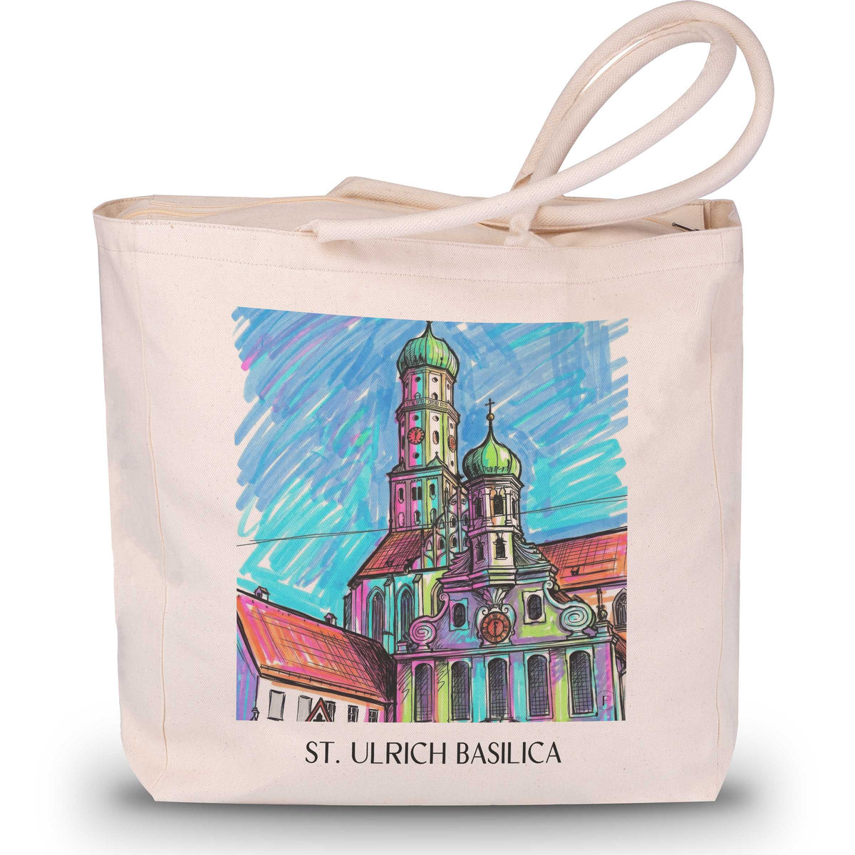 Basilika St. Ulrich Shopping Tasche - Augsburg - Deutschland Tote Bag - Einkaufstasche im Tag Graffiti Stil - favplace
