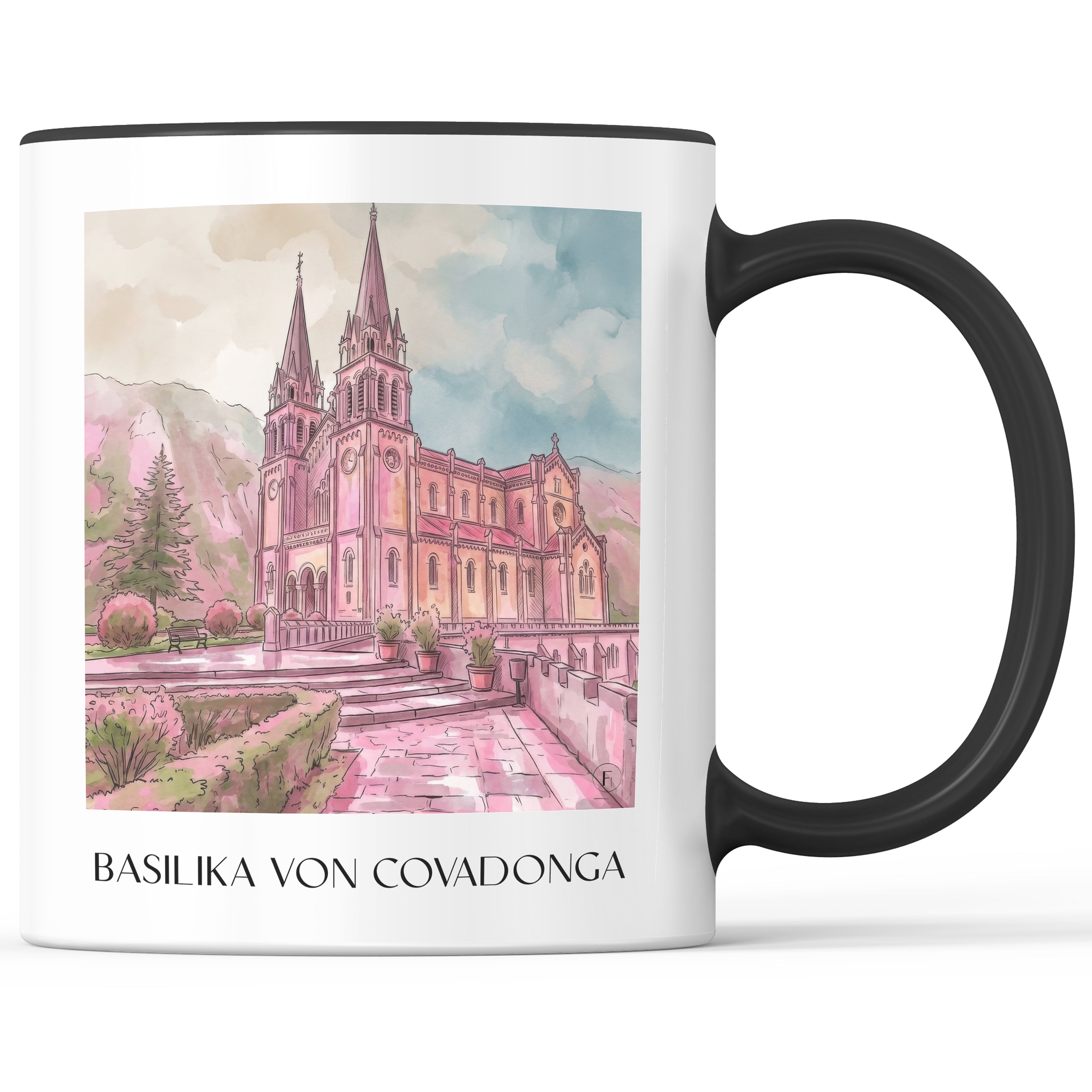 basilika-von-covadonga-spanien-spanien-kaffeebecher-aquarell-pink-rosa