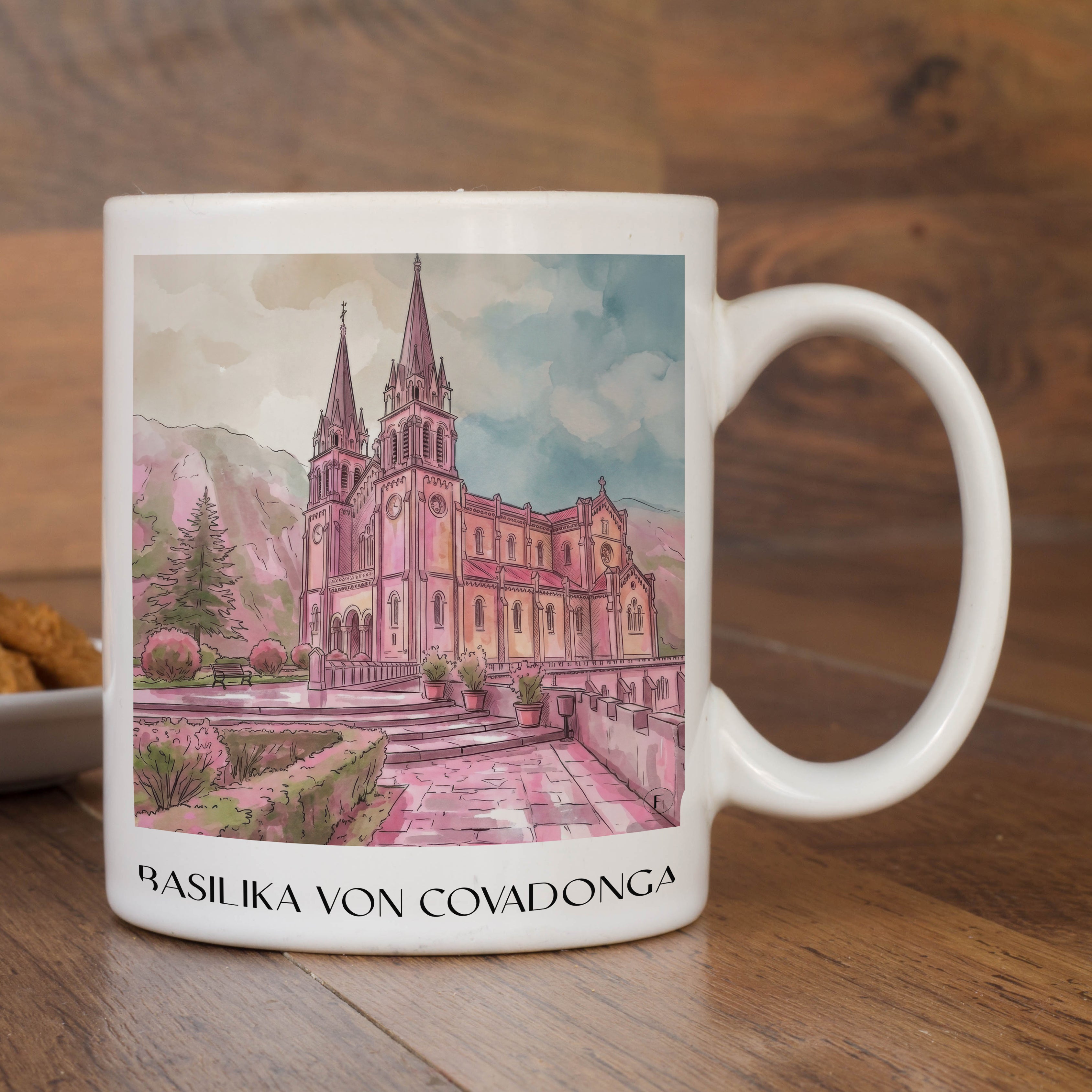 basilika-von-covadonga-spanien-spanien-kaffeebecher-aquarell-pink-rosa