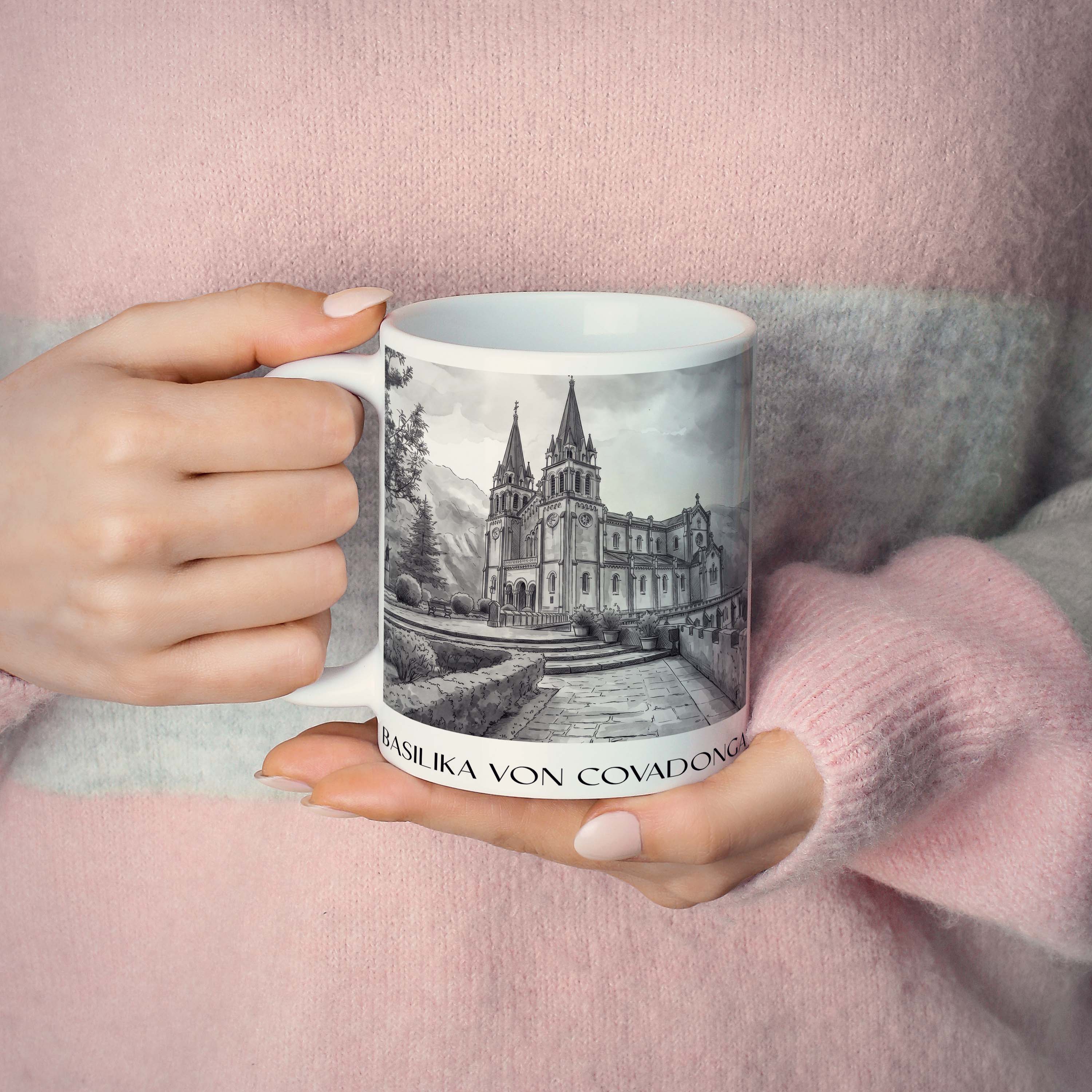 basilika-von-covadonga-spanien-spanien-kaffeebecher-aquarell-schwarz-weiss