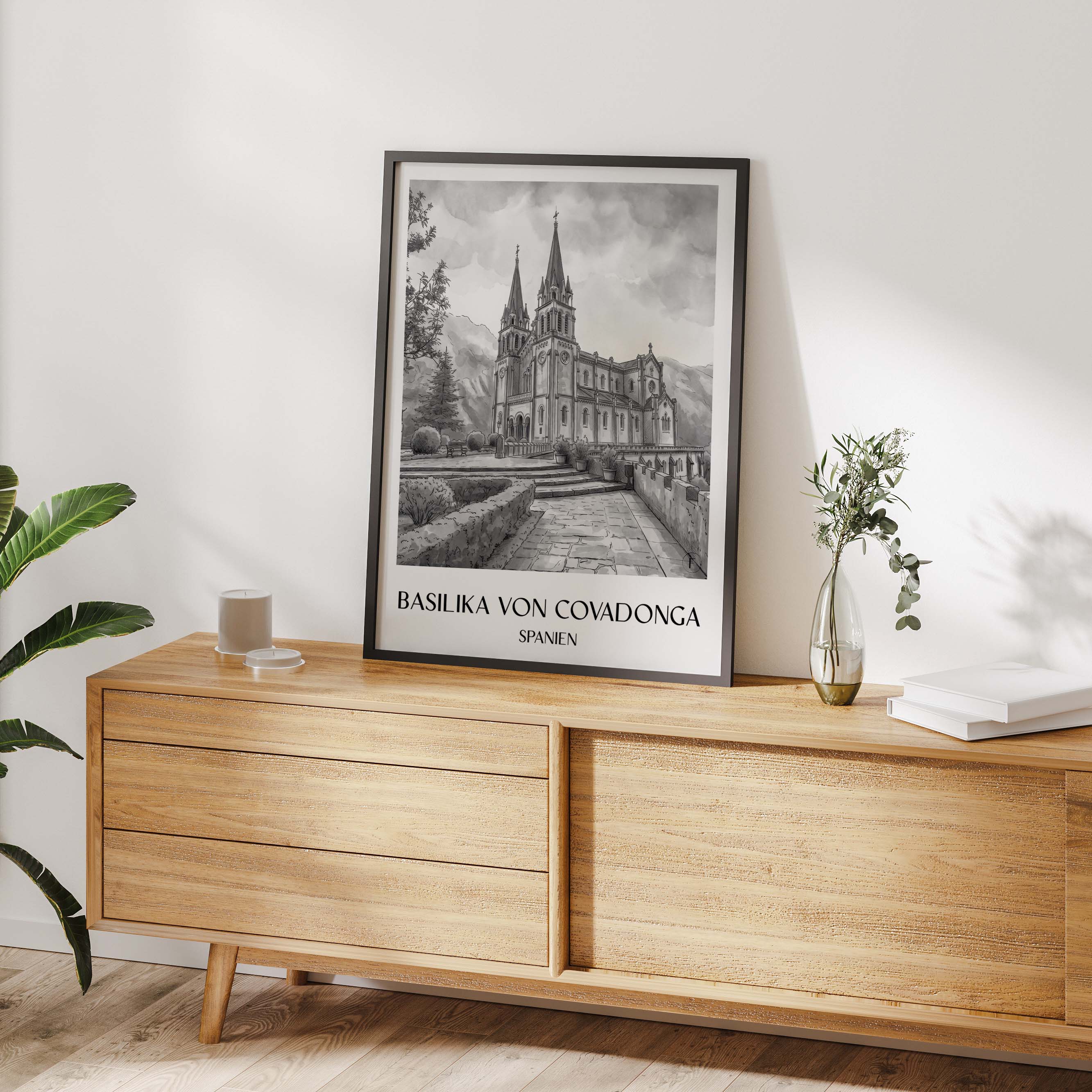 basilika-von-covadonga-spanien-spanien-poster-aquarell-schwarz-weiss