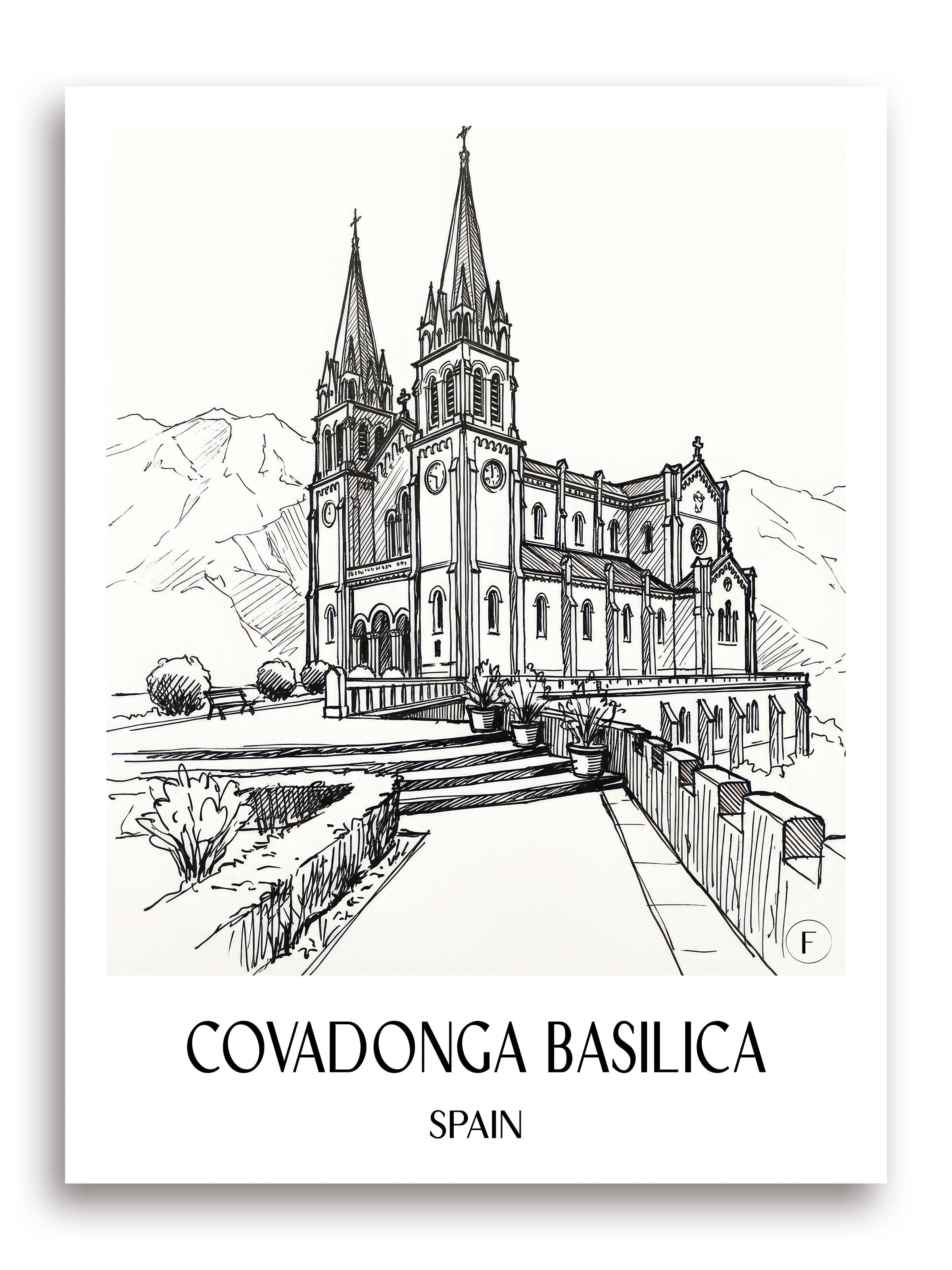Basilika von Covadonga Poster - Spanien - Spanien Kunstdruck - Skizze von A4 bis A1 - favplace