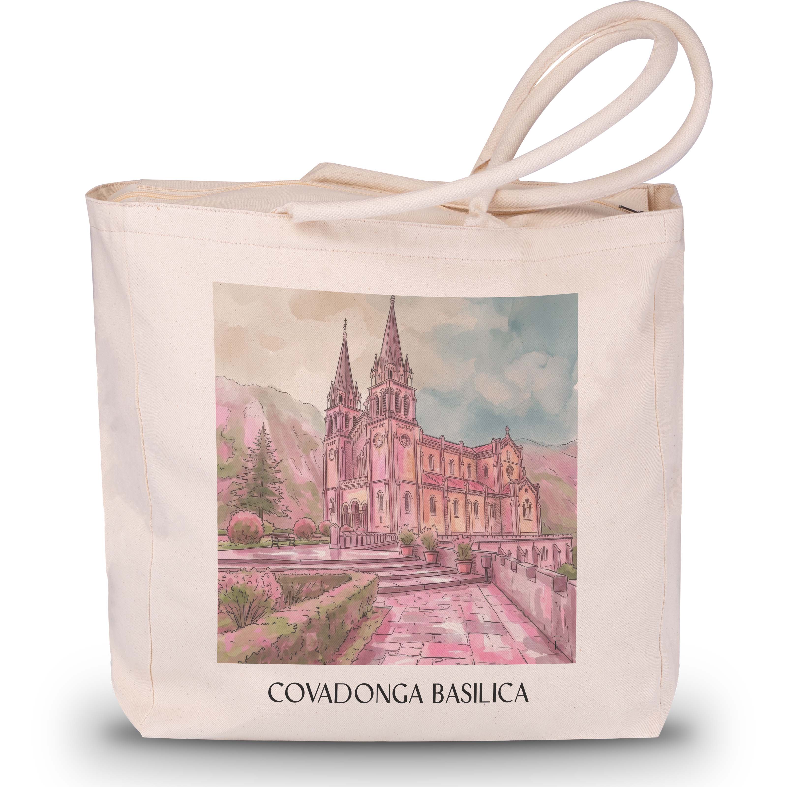 Basilika von Covadonga Shopping Tasche - Spanien - Spanien und Spanien Tote Bag - Einkaufstasche im Aquarell Pink Stil - favplace