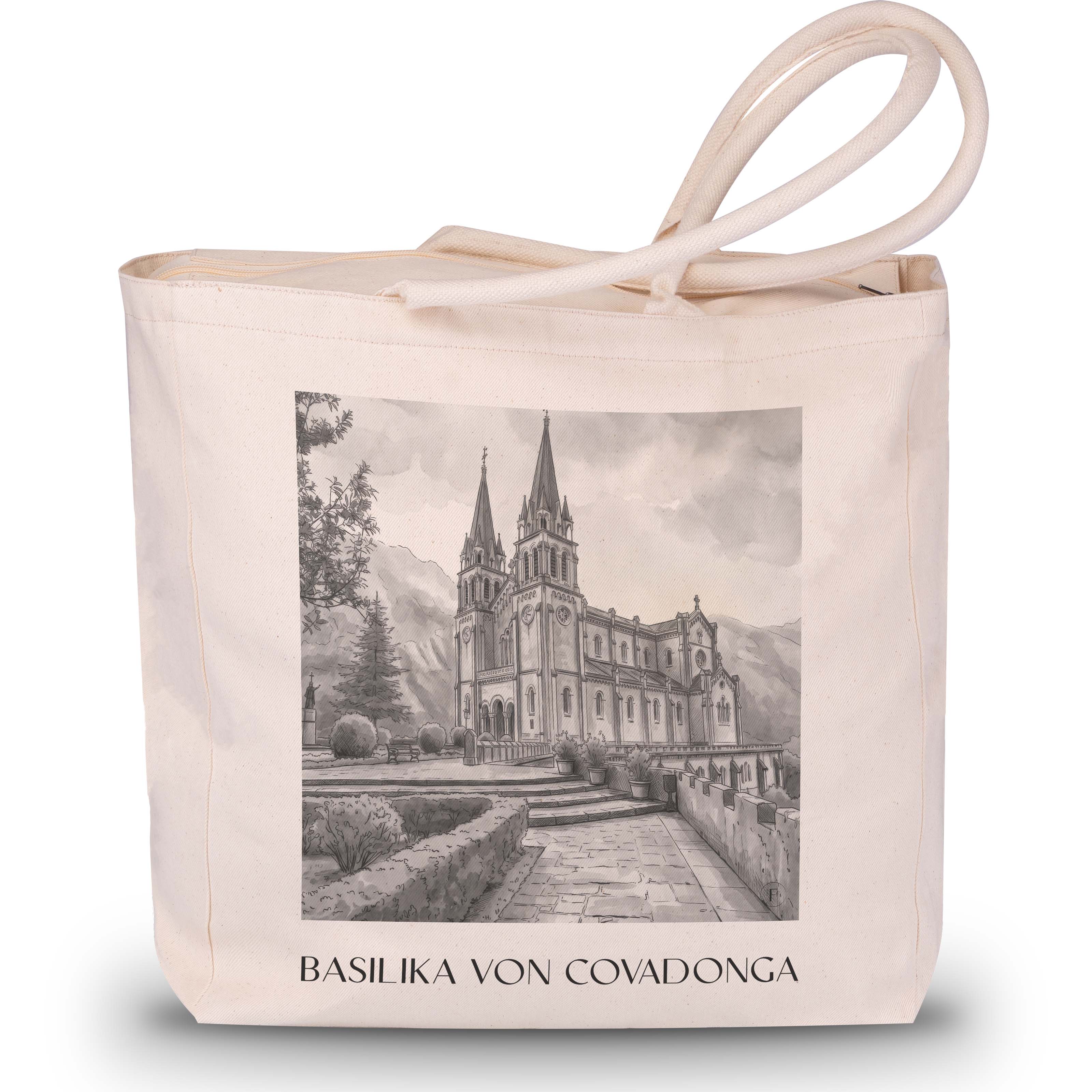 basilika-von-covadonga-spanien-spanien-und-spanien-einkaufstasche-aquarell-schwarz-weiss