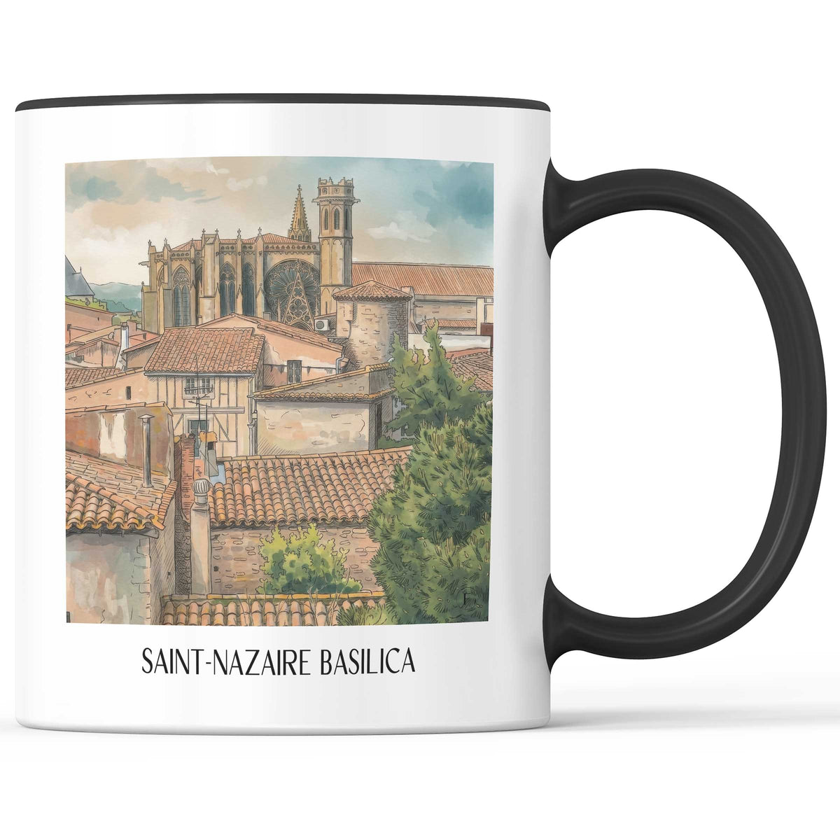 Basilique Saint-Nazaire Kaffeebecher - Carcassonne - Frankreich Becher - Kaffeetasse im Aquarell Stil - favplace