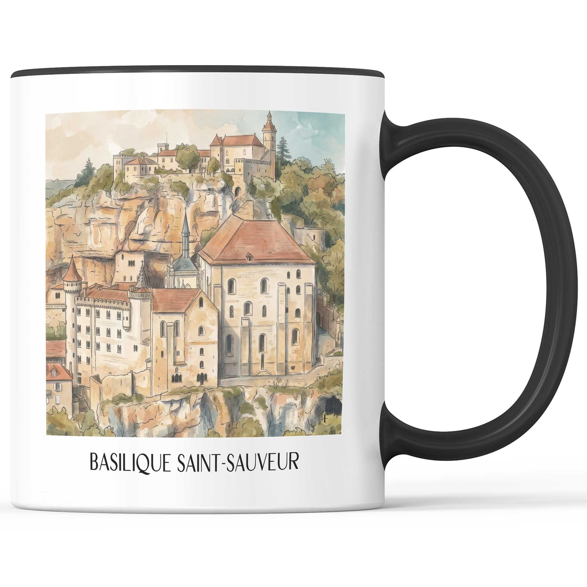 basilique-saint-sauveur-rocamadour-frankreich-kaffeebecher-aquarell