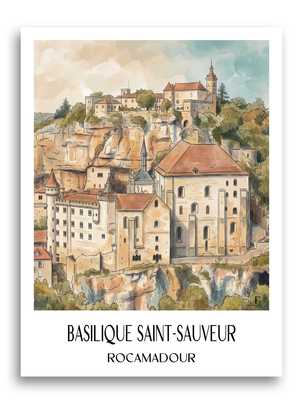 basilique-saint-sauveur-rocamadour-frankreich-poster-aquarell