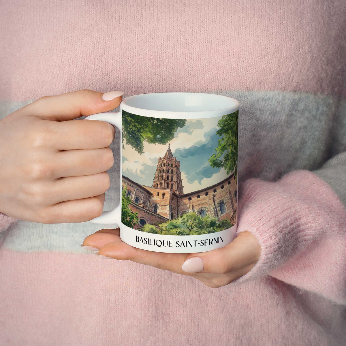 basilique-saint-sernin-toulouse-frankreich-kaffeebecher-aquarell
