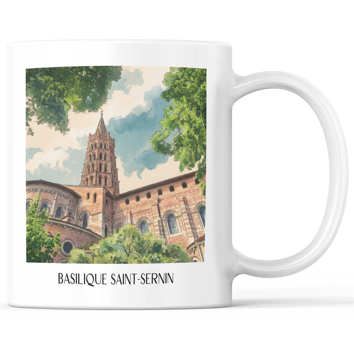 basilique-saint-sernin-toulouse-frankreich-kaffeebecher-aquarell