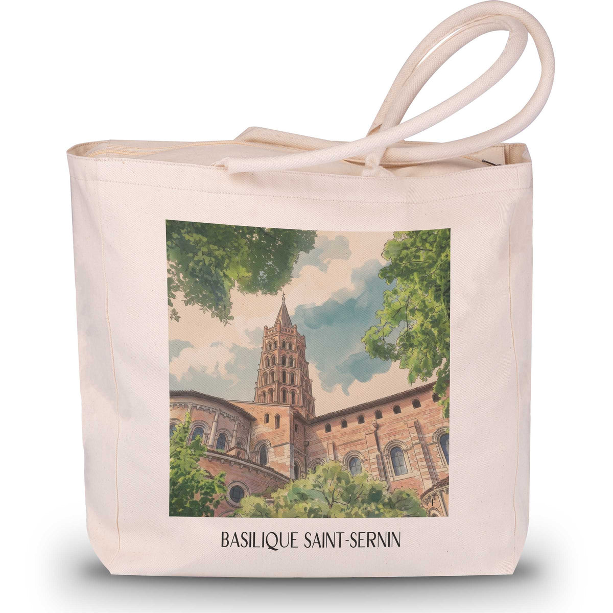 basilique-saint-sernin-toulouse-frankreich-einkaufstasche-aquarell
