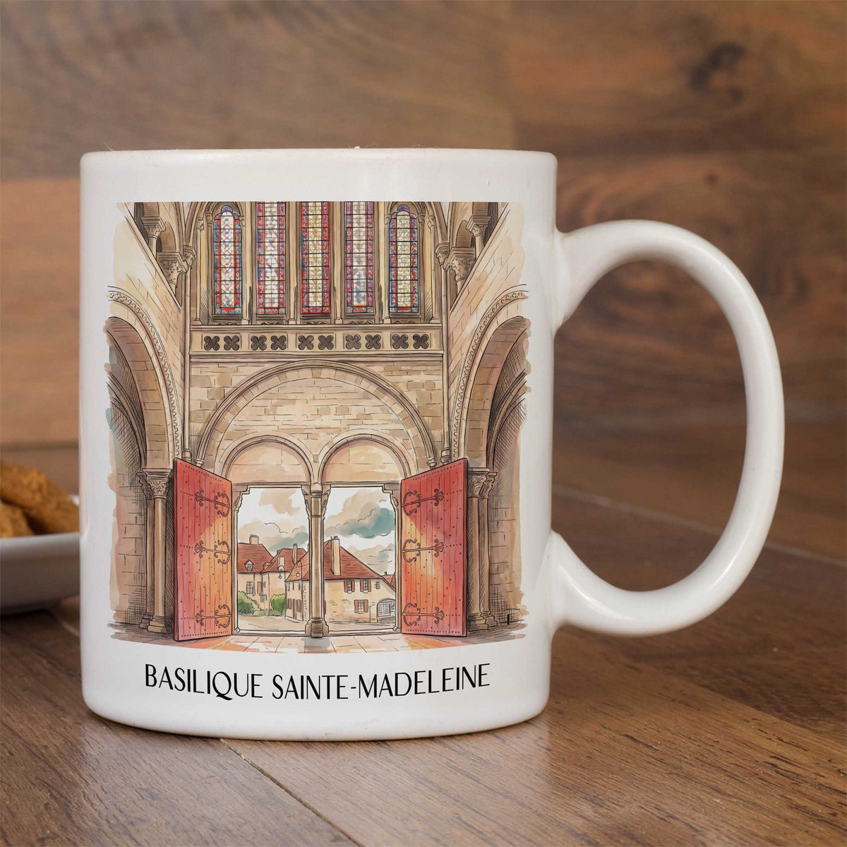 basilique-sainte-madeleine-vézelay-frankreich-kaffeebecher-aquarell