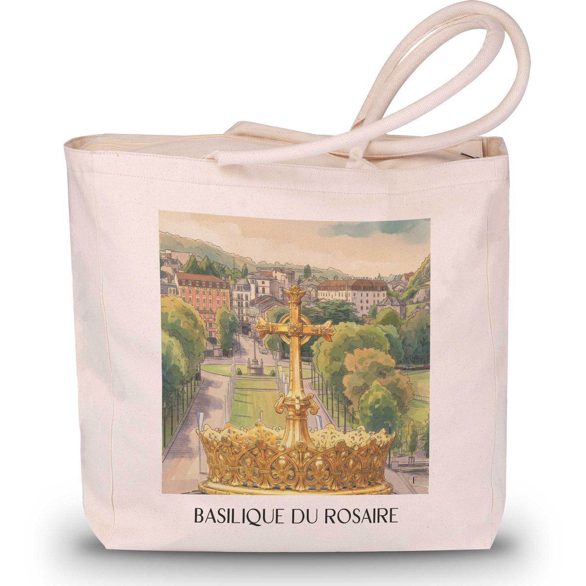 basilique-du-rosaire-lourdes-frankreich-einkaufstasche-aquarell