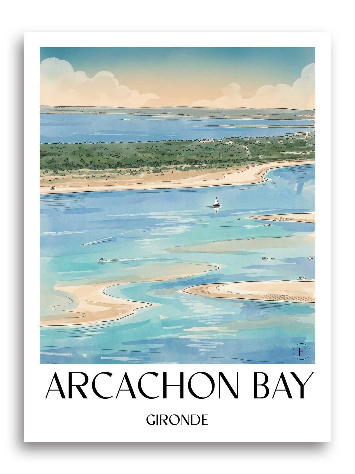 Bassin d'Arcachon Poster - Gironde - Frankreich Kunstdruck - Aquarell von A4 bis A1 - favplace
