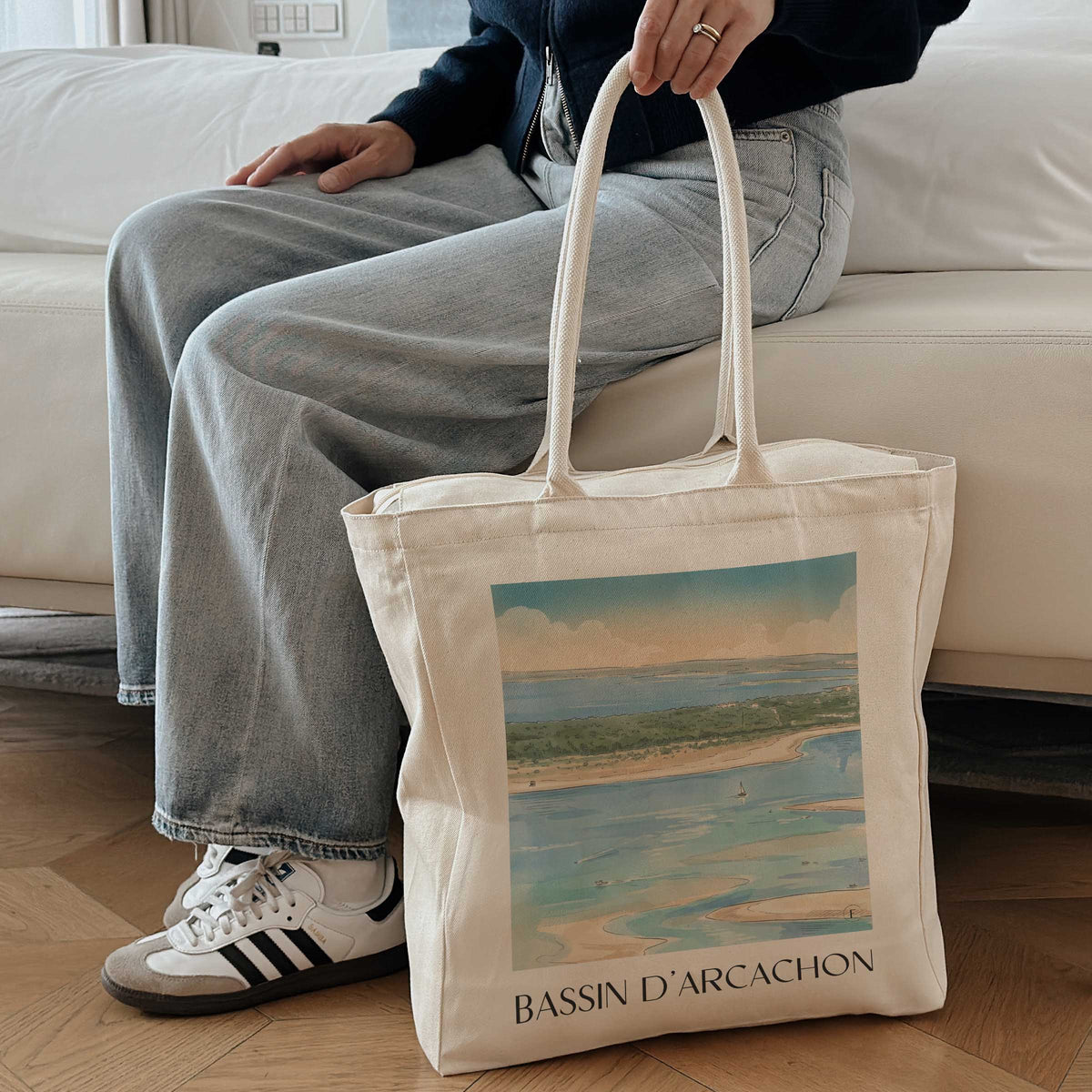 bassin-d'arcachon-gironde-frankreich-einkaufstasche-aquarell
