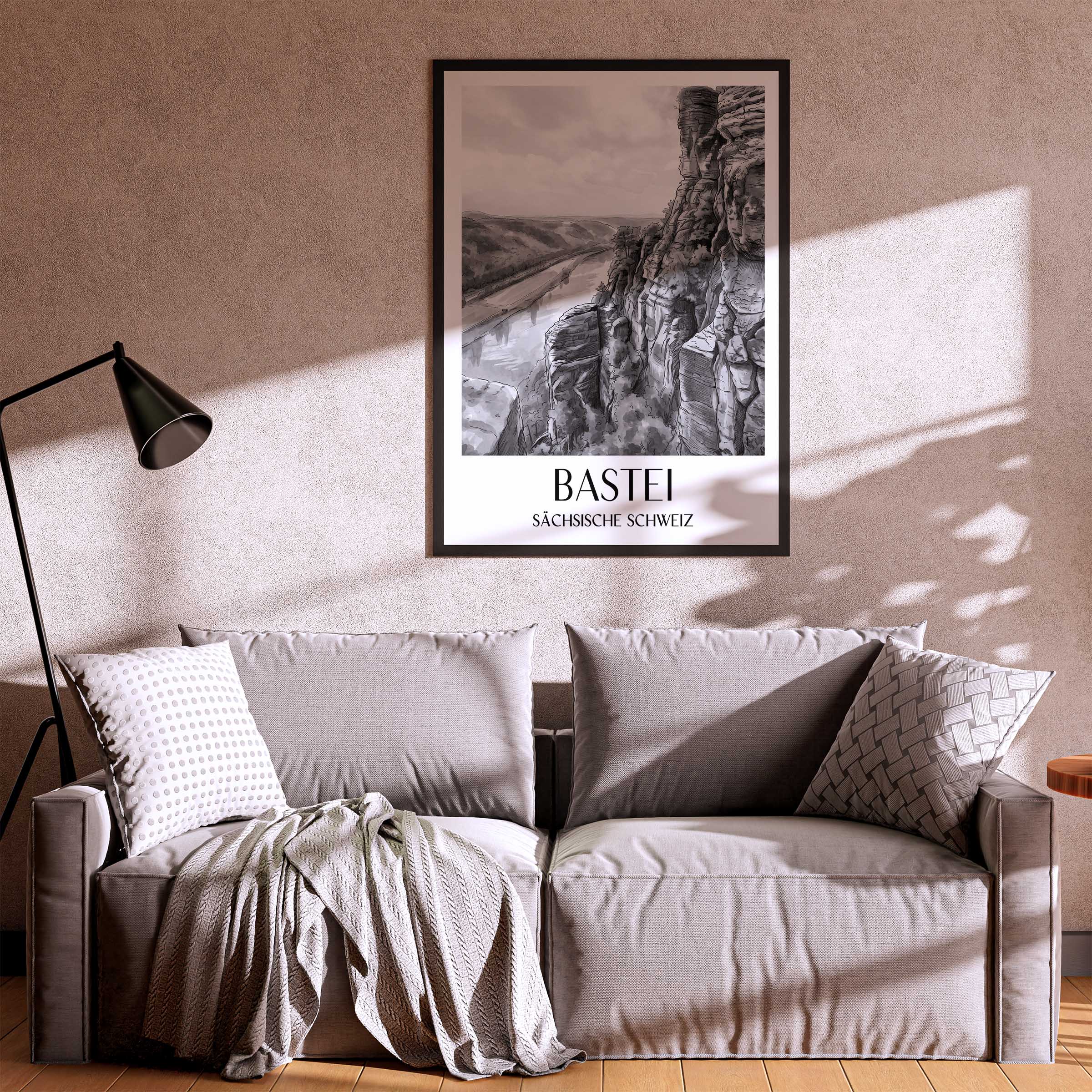 bastei-sächsische-schweiz-deutschland-poster-aquarell-schwarz-weiss