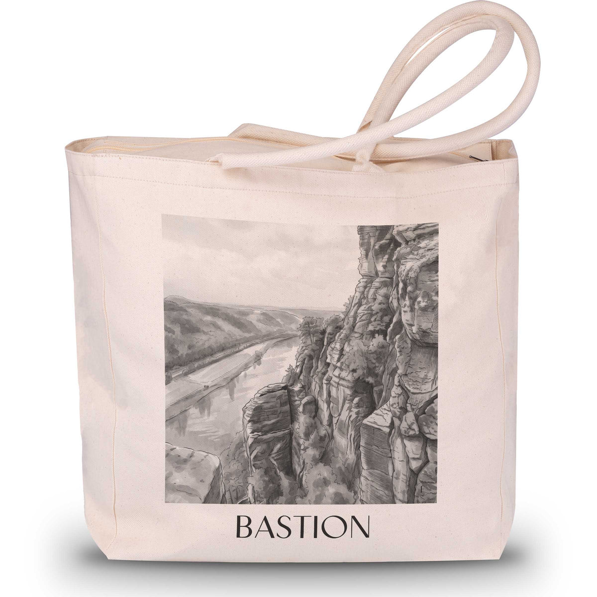 Bastei Shopping Tasche - Sächsische Schweiz - Deutschland Tote Bag - Einkaufstasche im Aquarell Schwarz-Weiß Stil - favplace