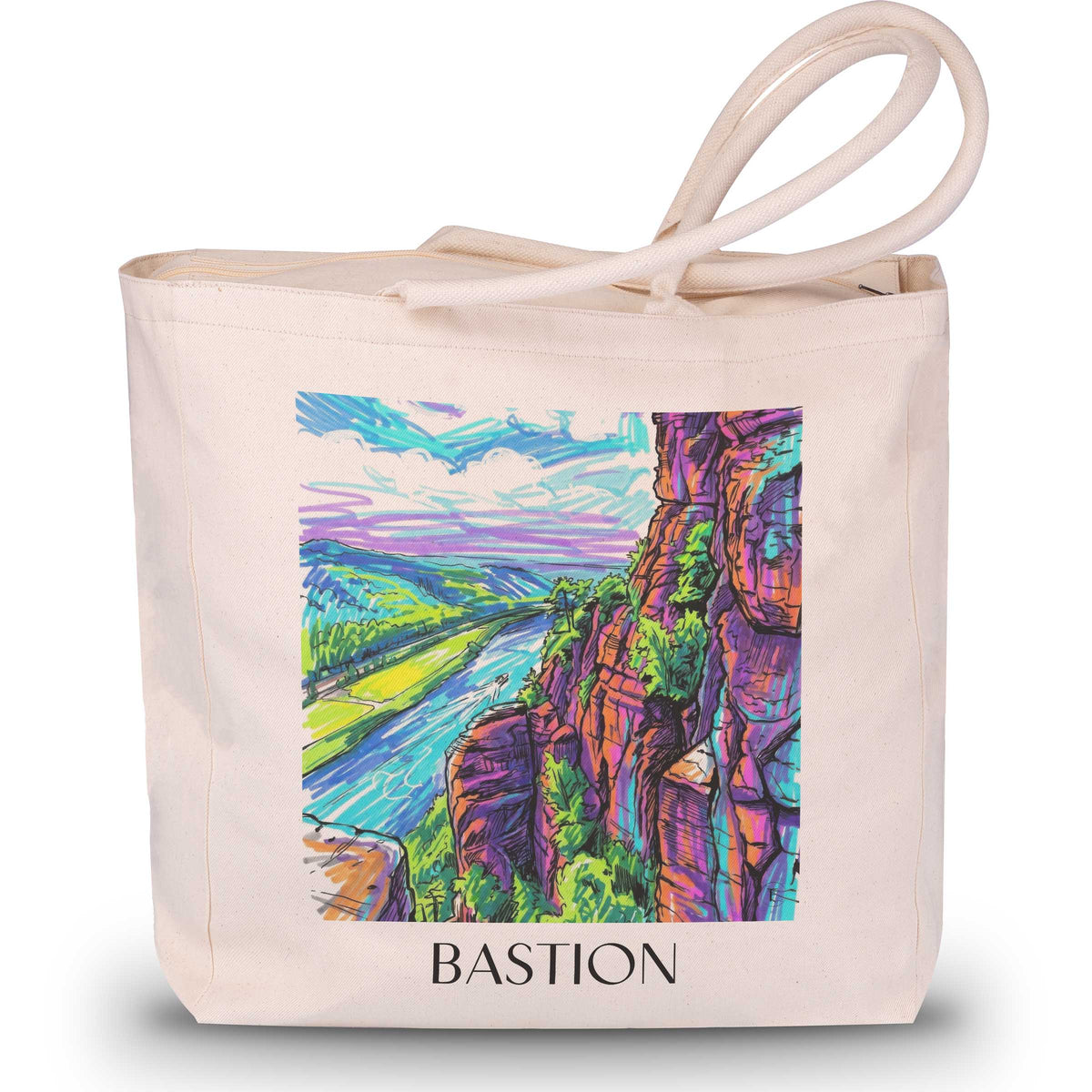 Bastei Shopping Tasche - Sächsische Schweiz - Deutschland Tote Bag - Einkaufstasche im Tag Graffiti Stil - favplace