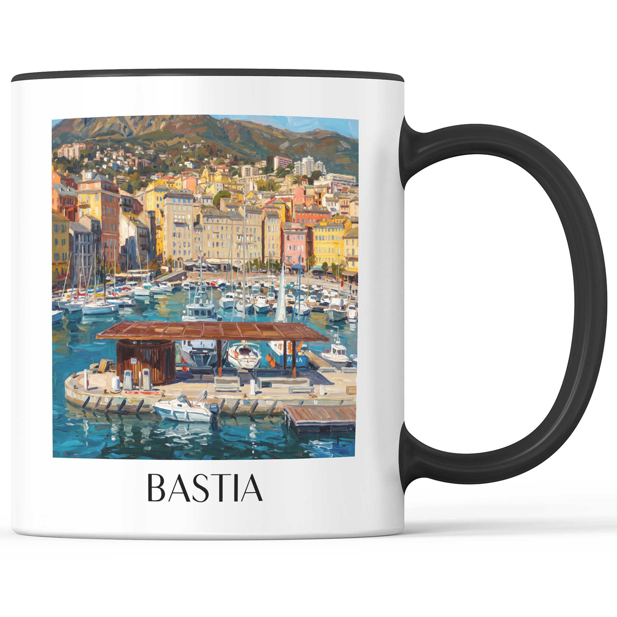 Bastia Kaffeebecher - Korsika - Frankreich Becher - Kaffeetasse im Ölgemälde Stil
