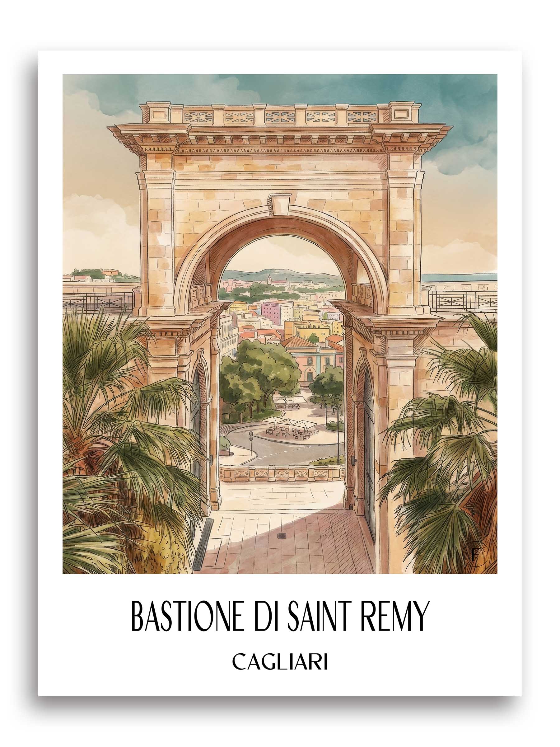 Bastione di Saint Remy Poster - Cagliari - Italien Kunstdruck - Aquarell von A4 bis A1 - favplace