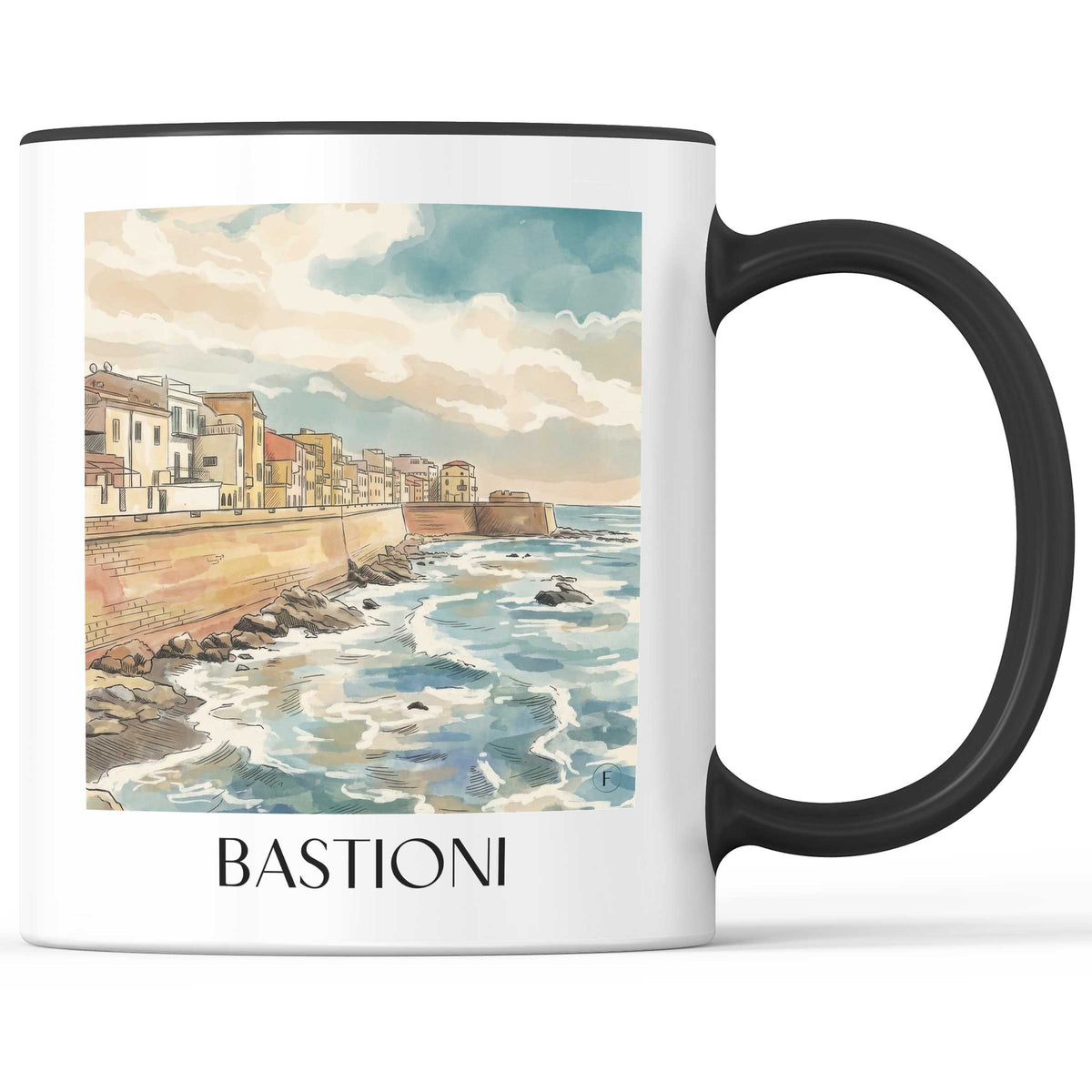 Bastioni Kaffeebecher - Alghero - Italien Becher - Kaffeetasse im Aquarell Stil - favplace