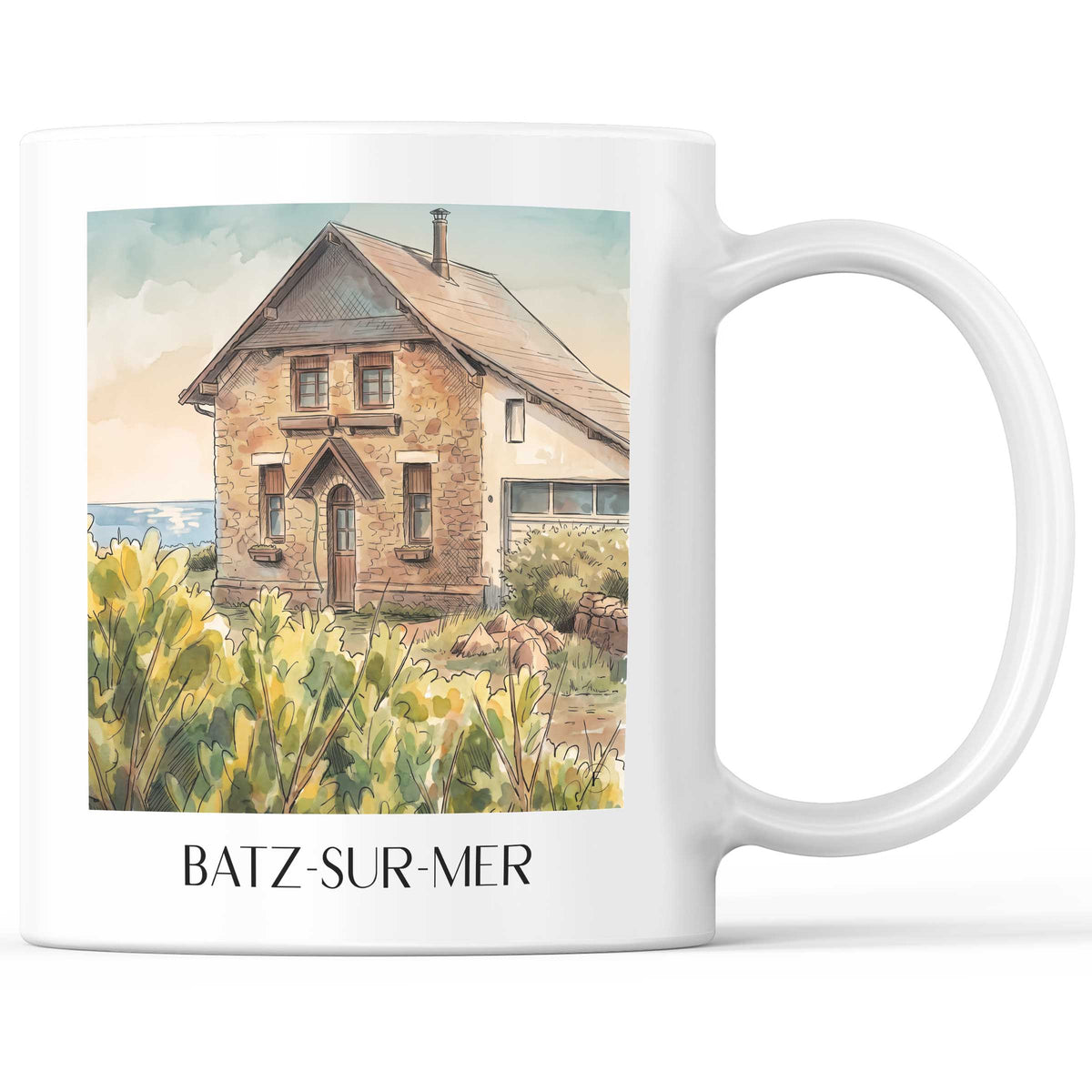 Batz-sur-Mer Kaffeebecher - Presqu'île Guérandaise - Frankreich Becher - Kaffeetasse im Aquarell Stil