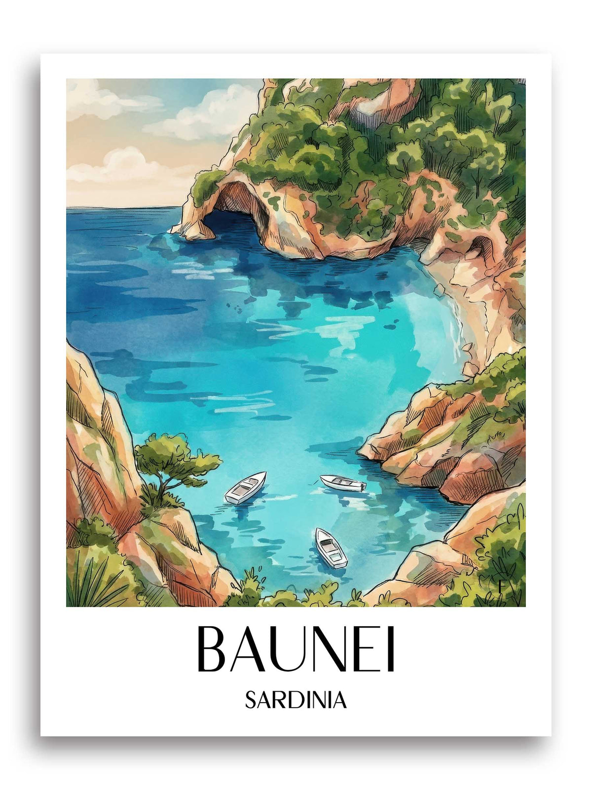 Baunei Poster - Sardinien - Italien Kunstdruck - Aquarell von A4 bis A1 - favplace