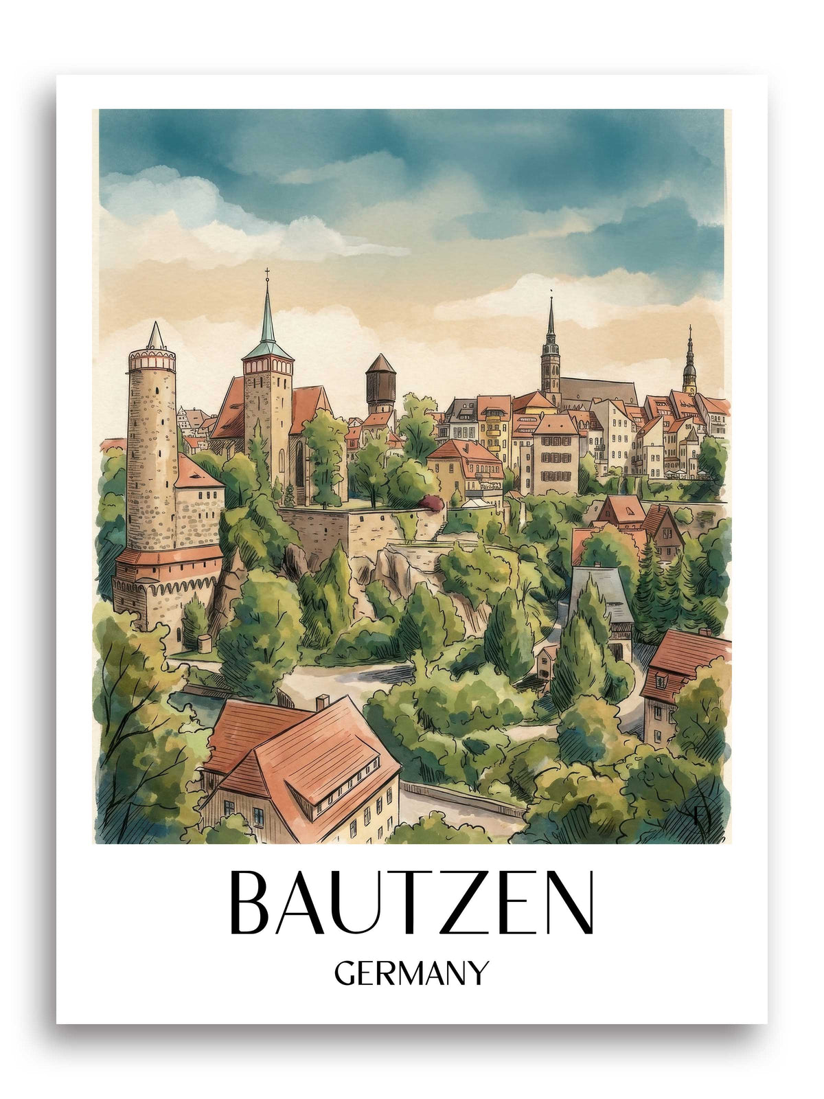 Bautzen Poster - Oberlausitz - Deutschland Kunstdruck - Aquarell von A4 bis A1 - favplace