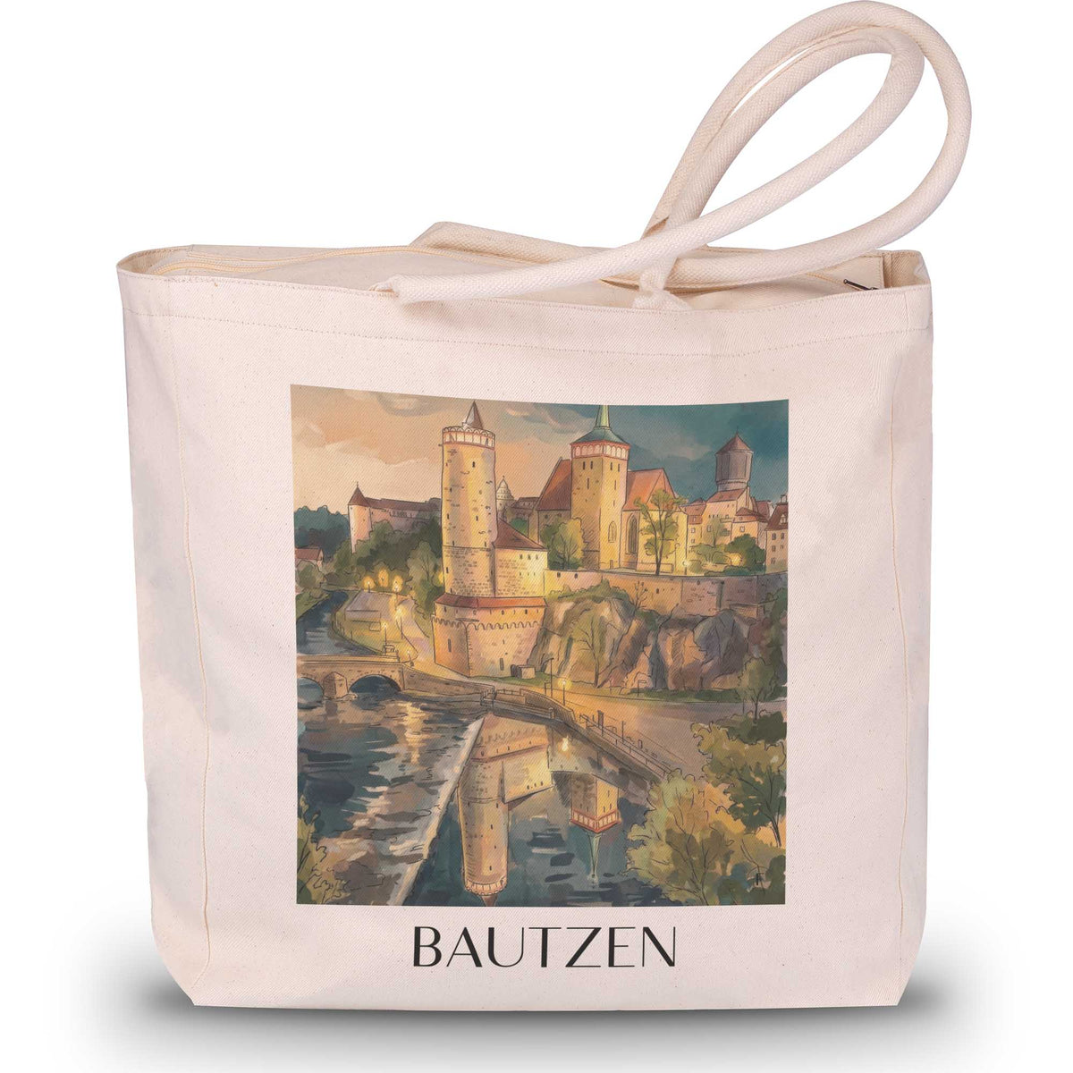 Bautzen (bei Nacht) Shopping Tasche - Oberlausitz - Deutschland Tote Bag - Einkaufstasche im Aquarell Stil - favplace