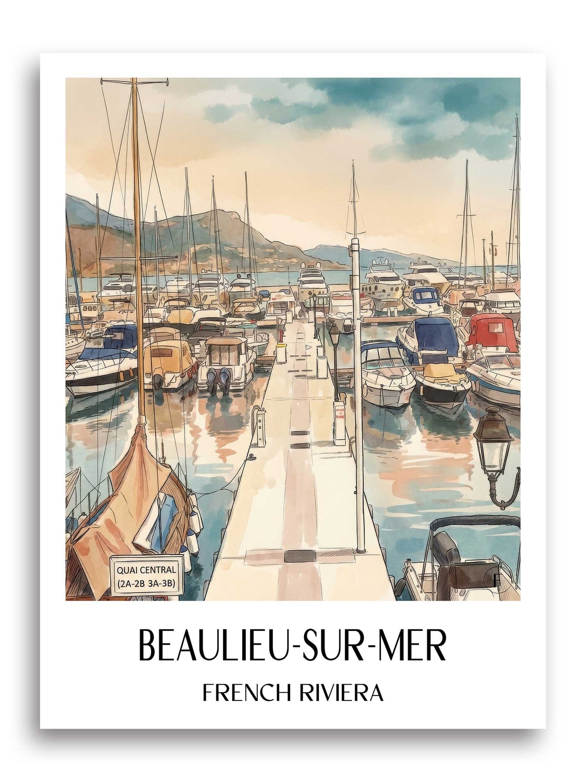 Beaulieu-sur-Mer Poster - Côte d´Azur - Frankreich Kunstdruck - Aquarell von A4 bis A1 - favplace