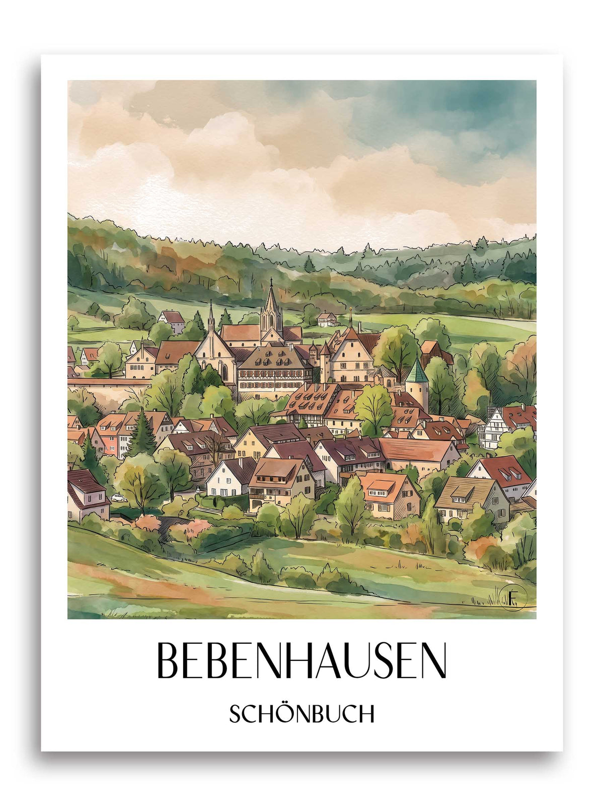 Bebenhausen Poster - Schönbuch - Deutschland Kunstdruck - Aquarell von A4 bis A1 - favplace