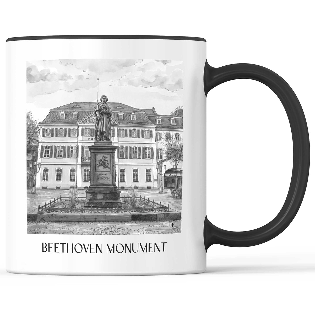 Beethoven-Denkmal Kaffeebecher - Bonn - Deutschland Becher - Kaffeetasse im Aquarell Schwarz-Weiß Stil - favplace